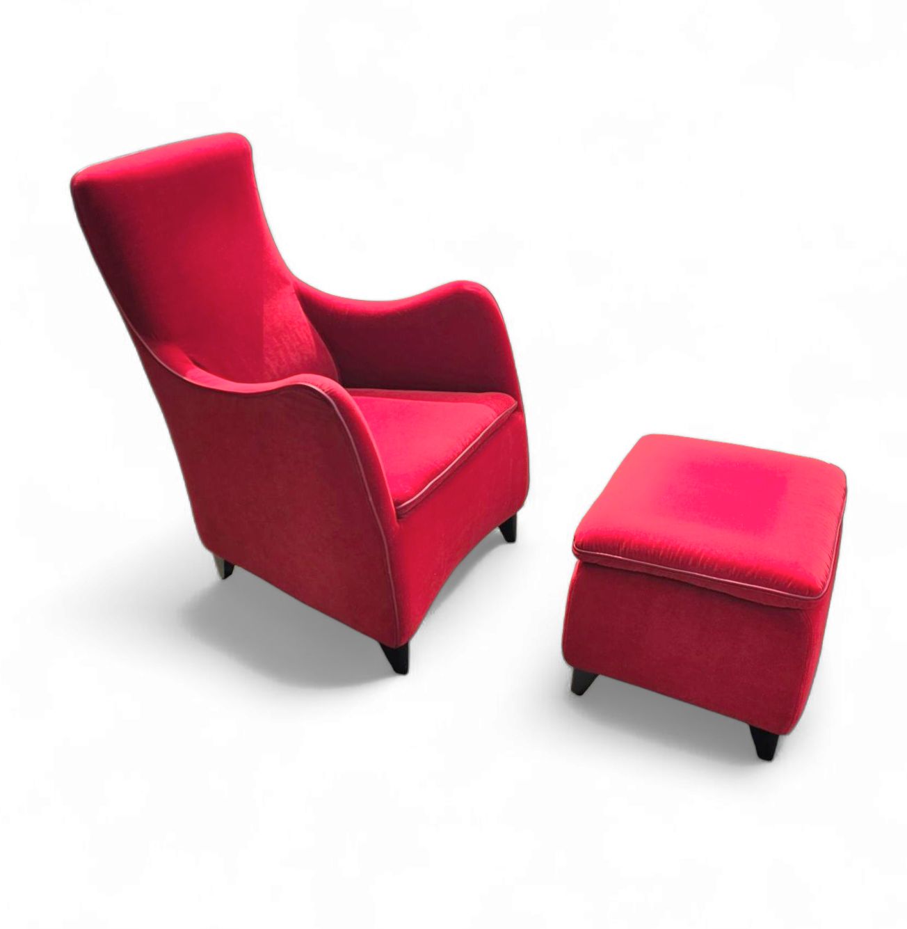 photo buy Senta Armchair / Hocker / Ottoman By Gerard Van Den Berg For Wittmann / Red Velvet Upholstery / Marked Stunning Condition