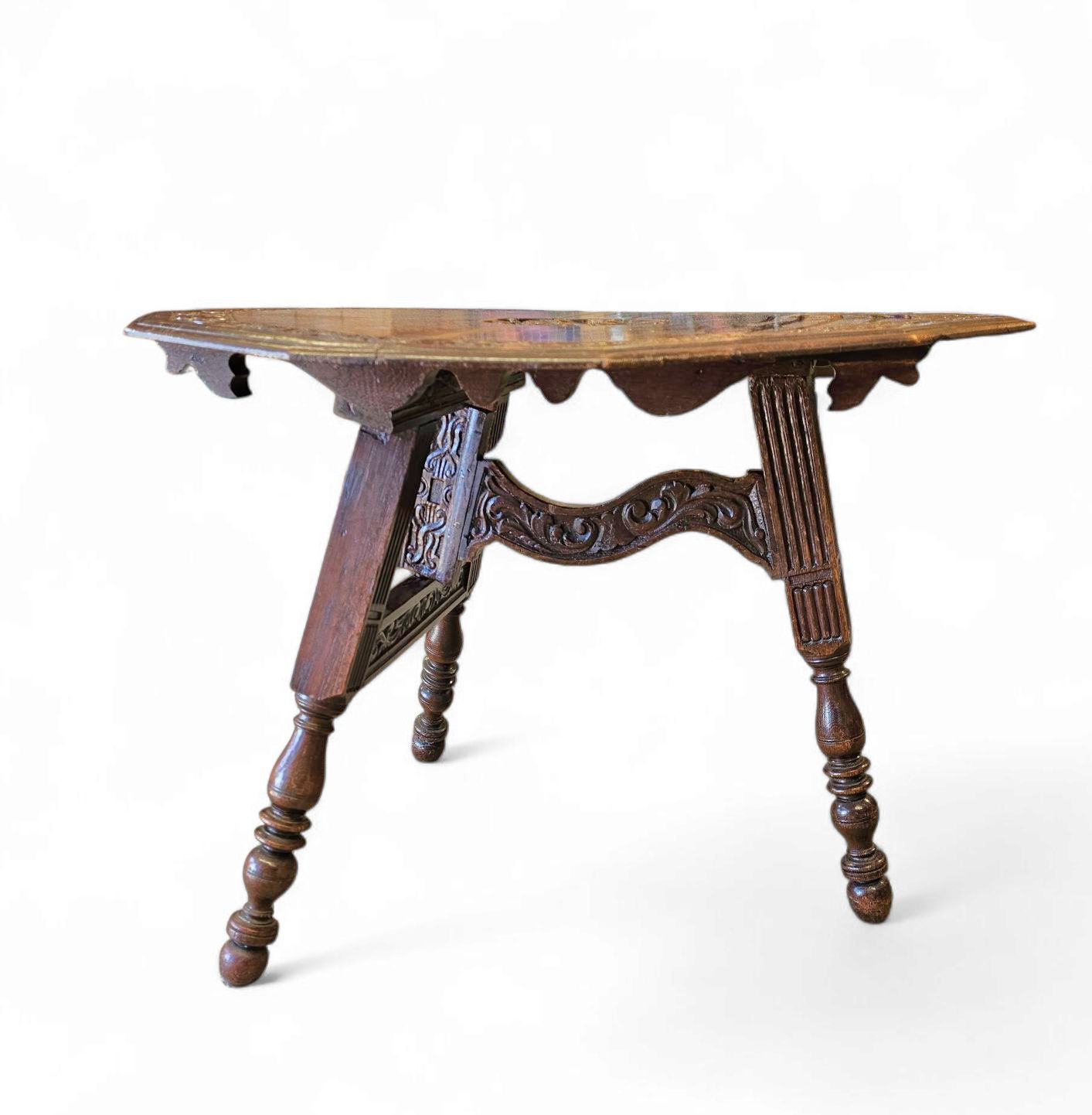 Antique Tripot Carved Folding Table / Netherlands / Oak /19th Century Circa 1880. photo 1899.0