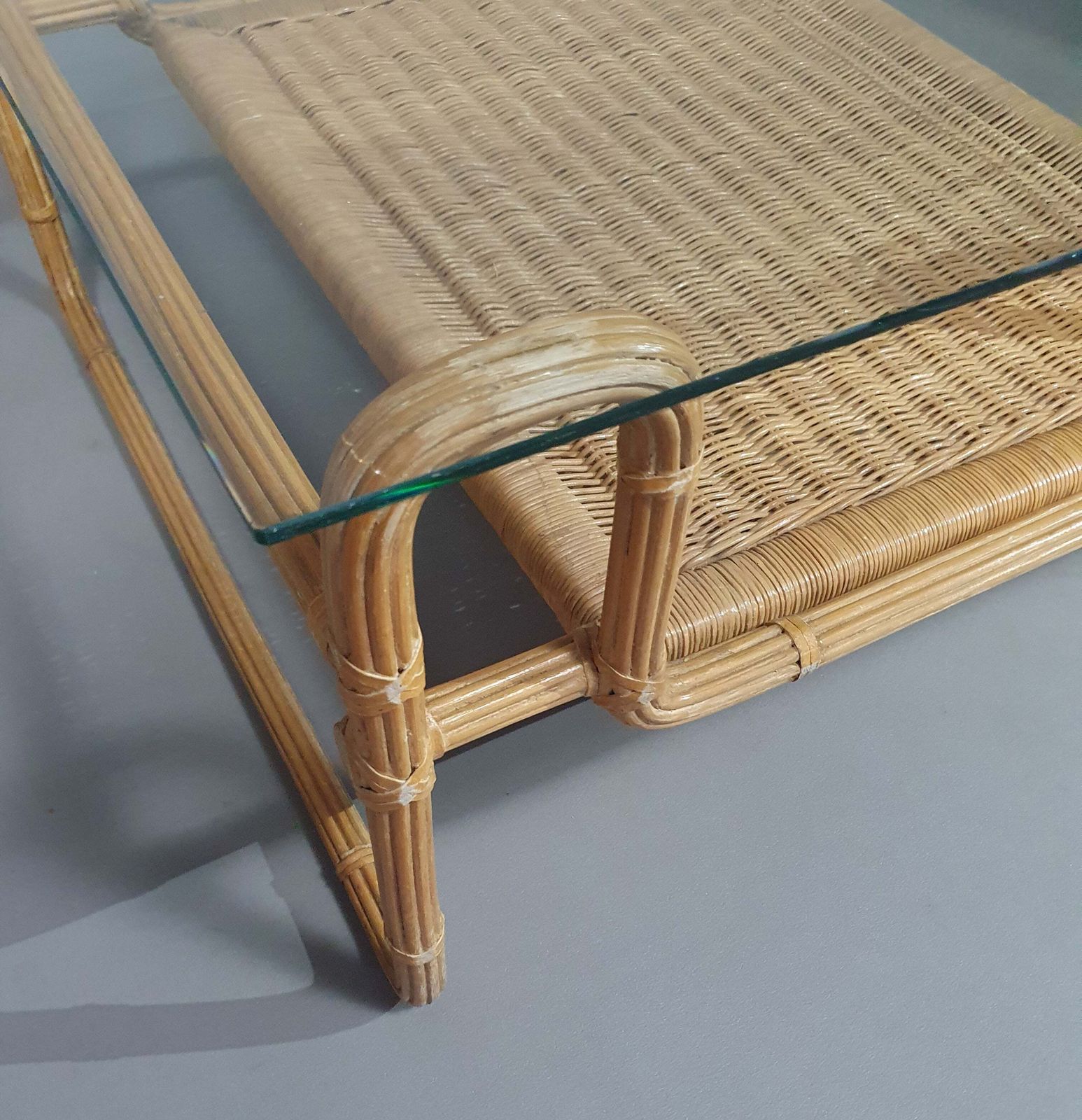 Mid Century Coffee Table. Iron Frame / Pencil Reed / Split Reed / Rattan 75 X 75 X 40 Cm photo for sale