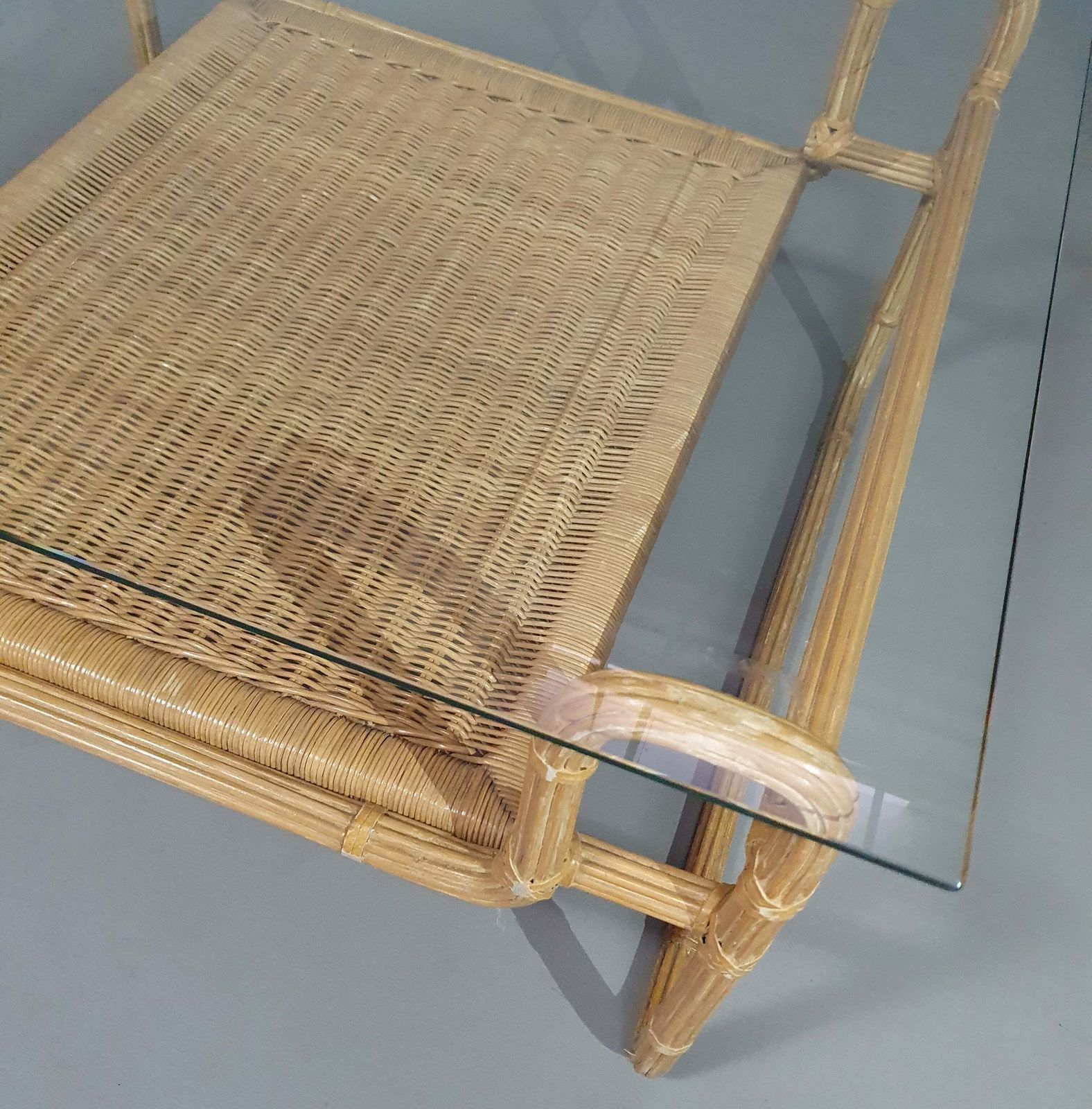 Mid Century Coffee Table. Iron Frame / Pencil Reed / Split Reed / Rattan 75 X 75 X 40 Cm photo vinterior