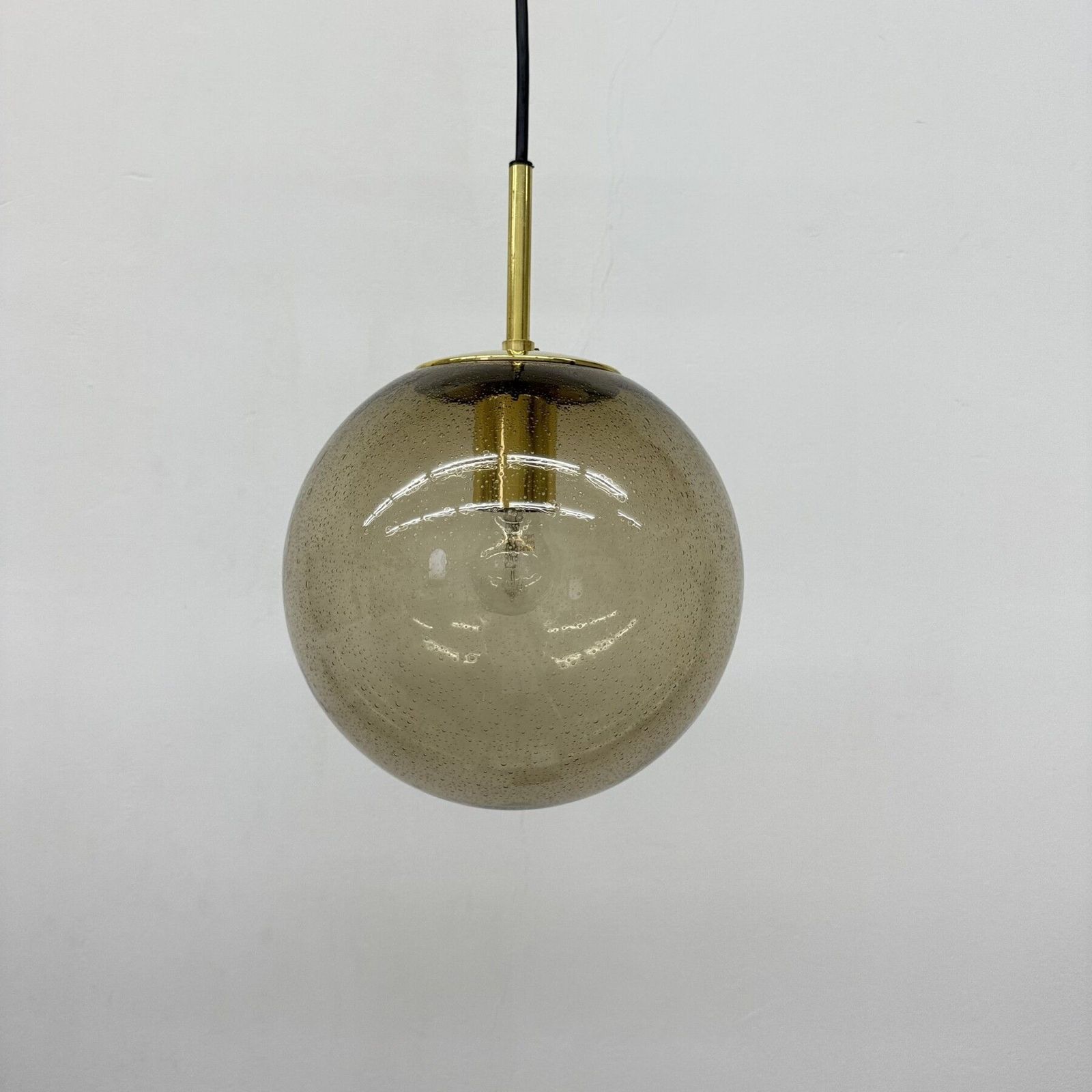Limburg Glashütte Messing Rookglazen Bol Hanglamp, Jaren 1970 photo buy