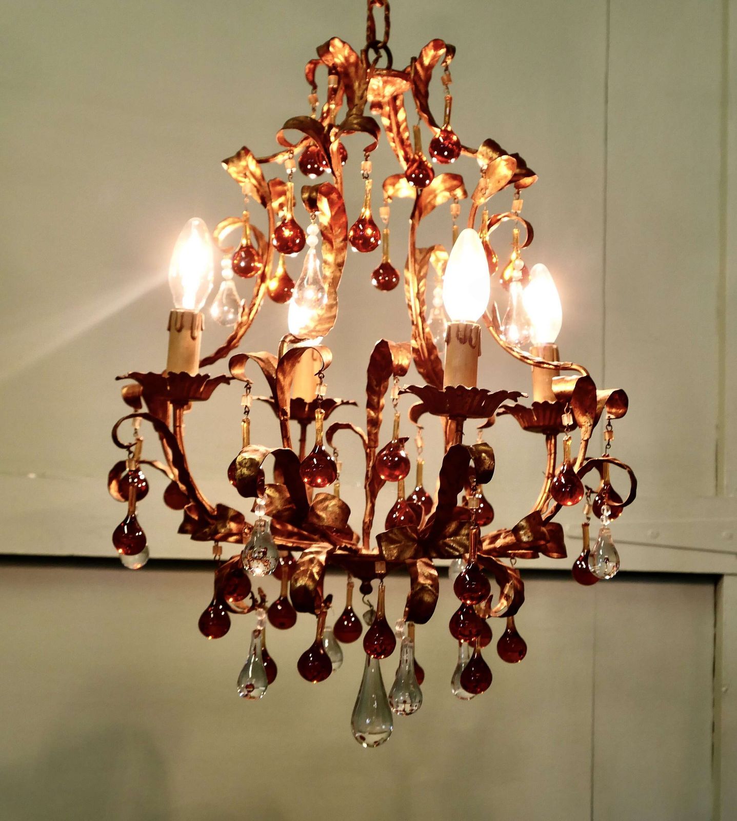 A Charming French Amber Crystal And Toleware Chandelier This Is A Richly Coloured Chandel photo 660.0