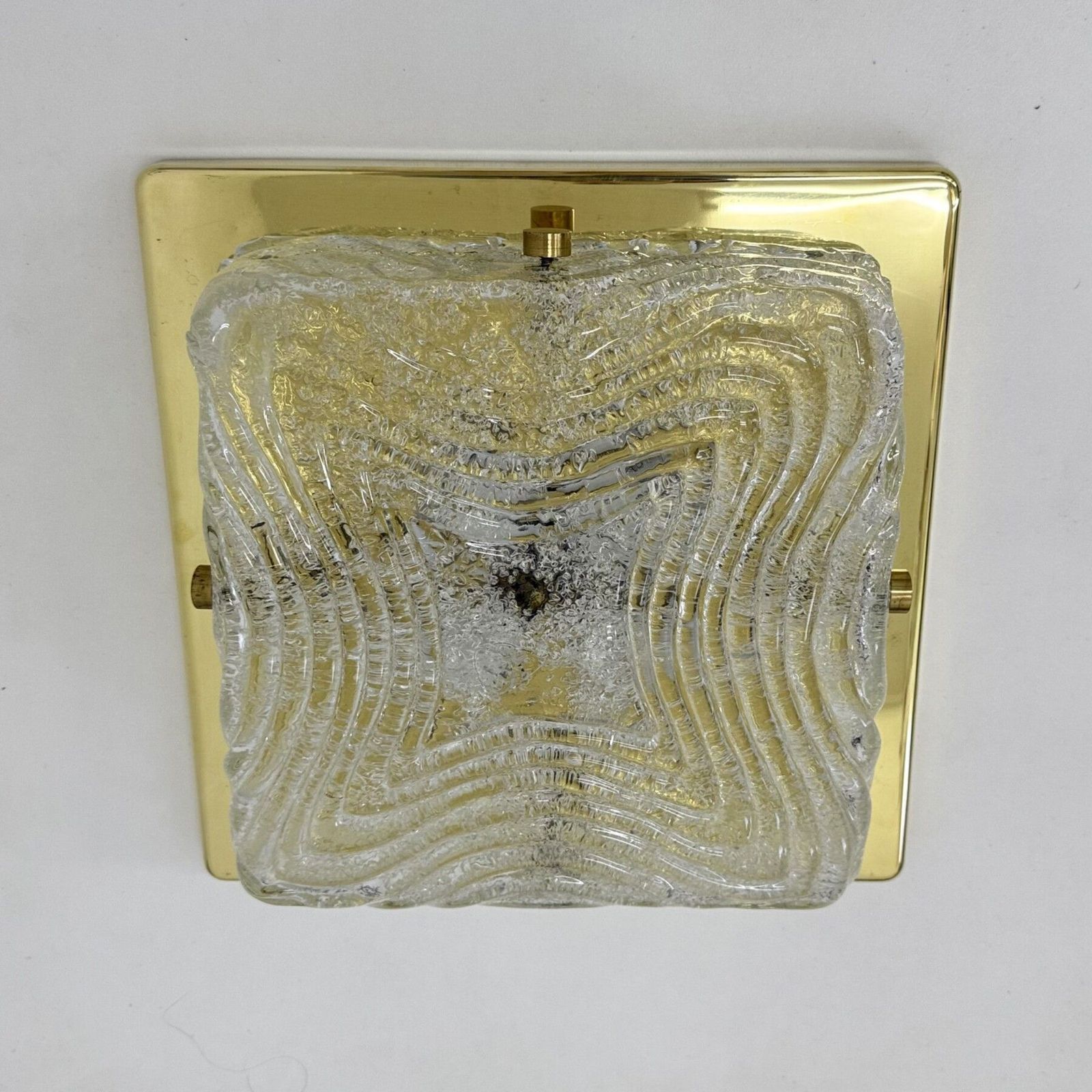 Ceiling Lamp Flush Mount In Murano Glass And Brass From Hillebrand , 1970s photo Lighting