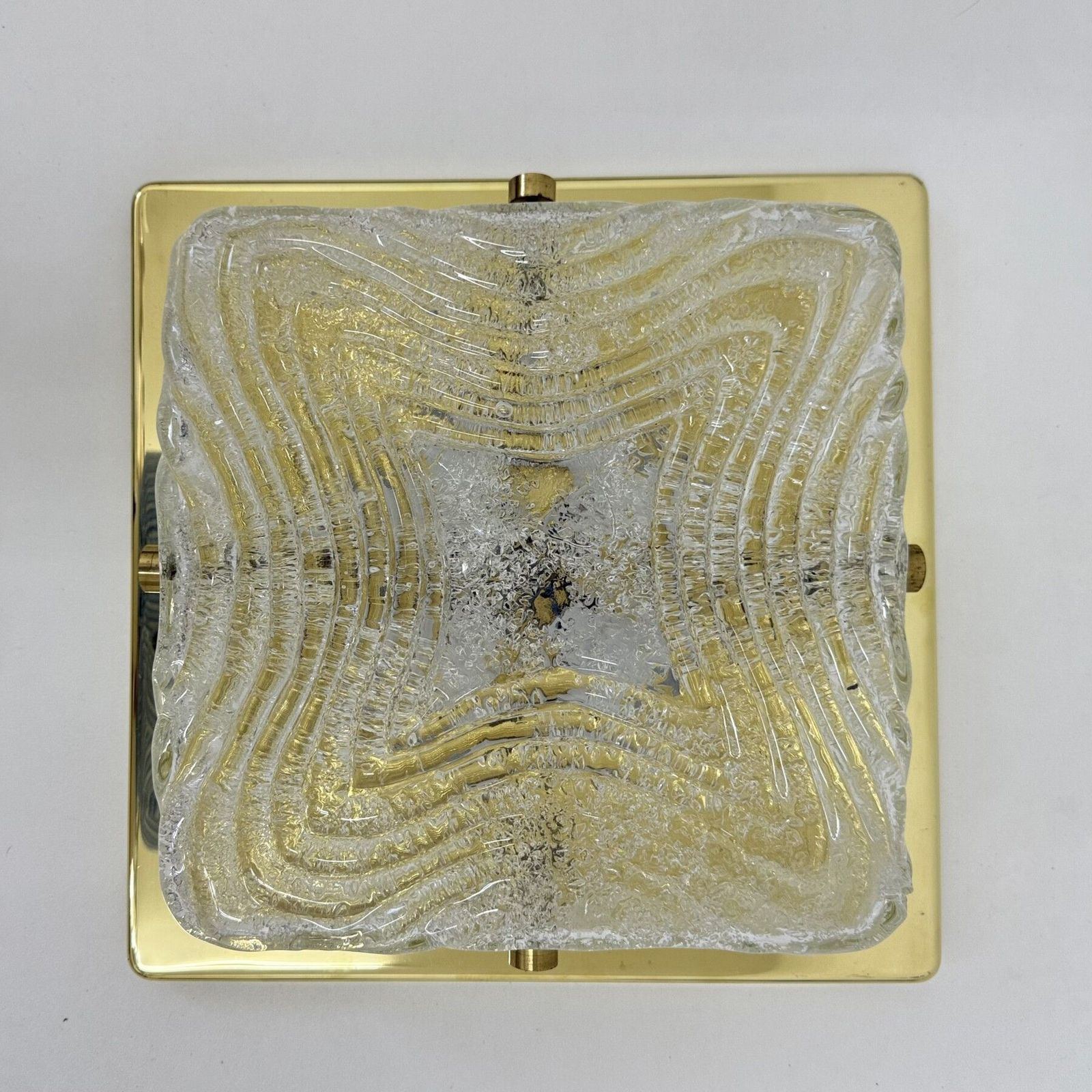 photo vintage Plafondlamp Opbouw In Muranoglas En Messing Van Hillebrand, Jaren 1970