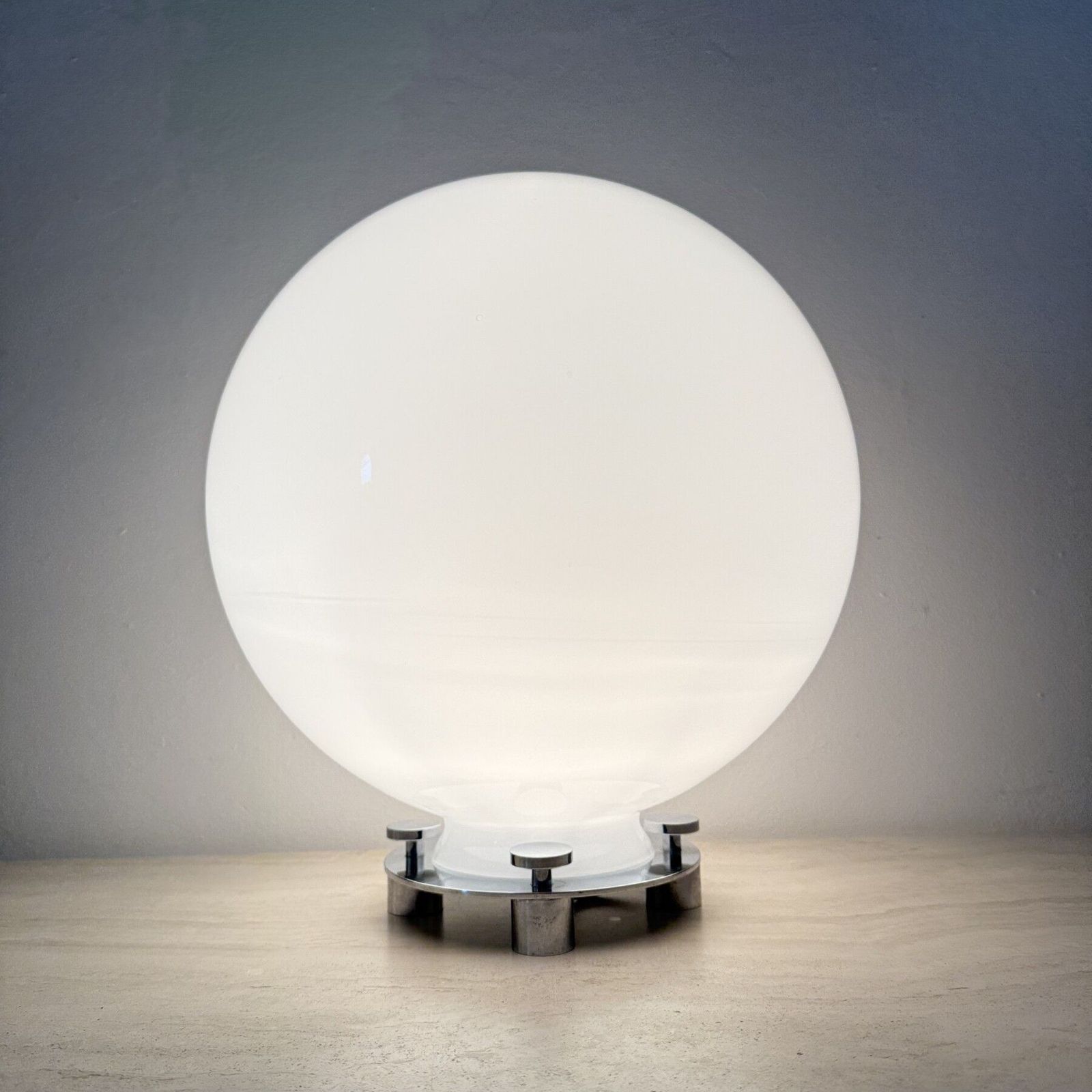 Glass And Chrome 752 Table Lamp Attributed To Martinelli Luce, Italy, 1970s photo Lighting