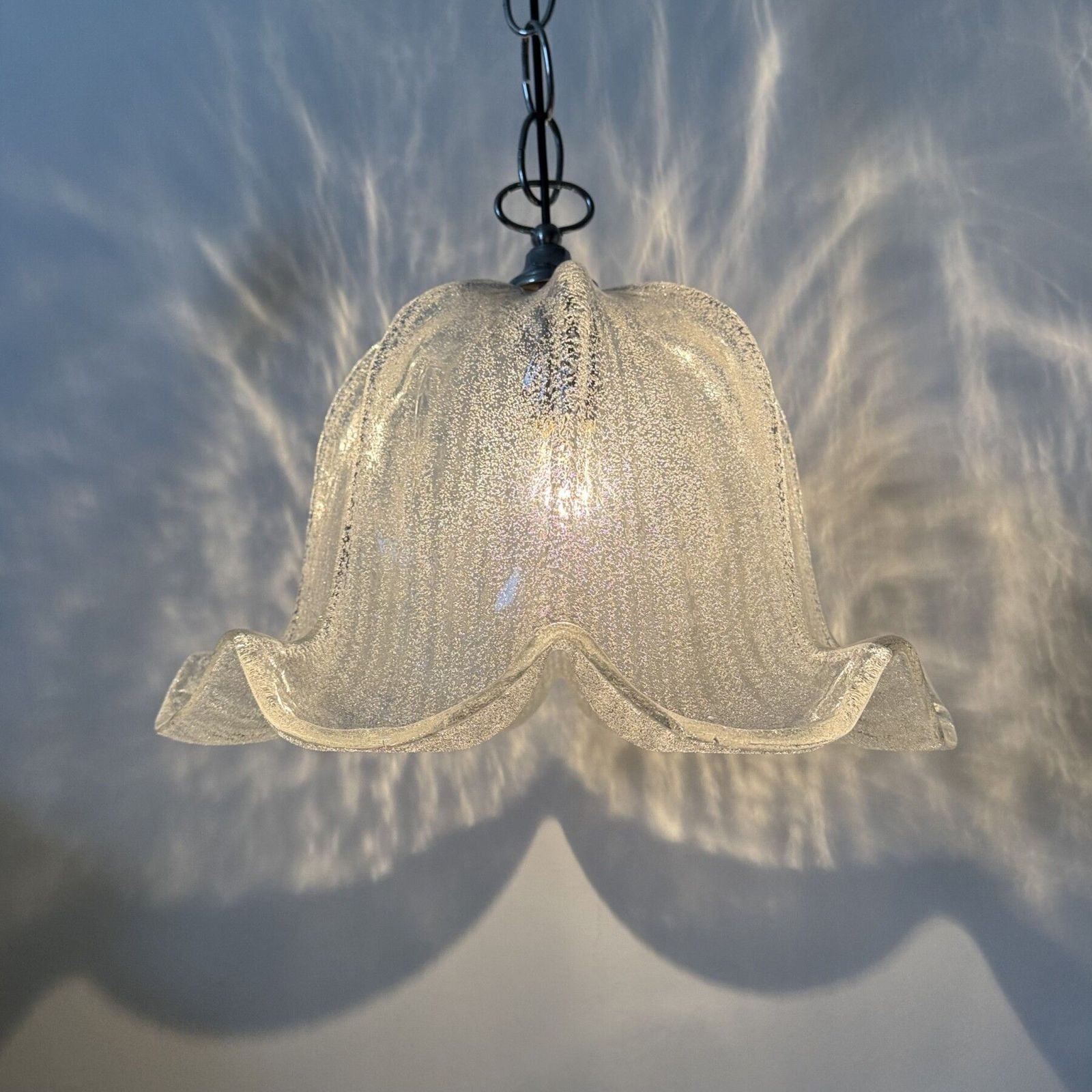 401.0 Mid Century Bell Shaped Ice Glass And Chrome Pendant Light, 1970s photo