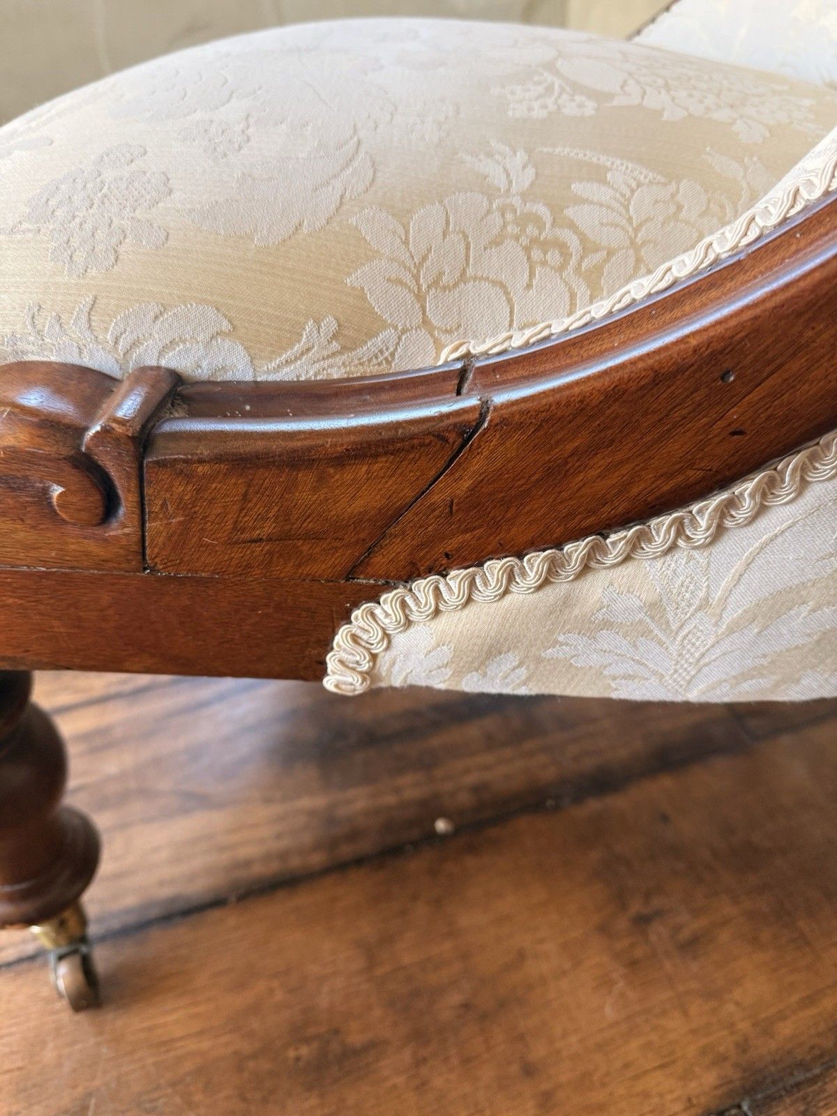 photo for sale Original Antique Rosewood Nursing Ivory Damask Slipper Reading Chair