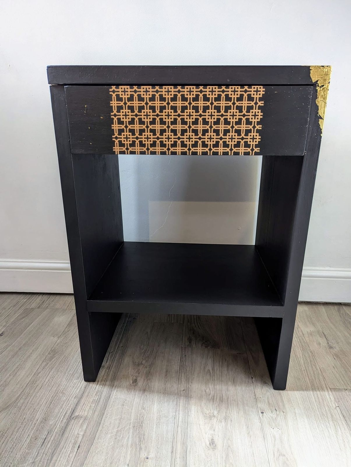 Upcycled Black Cabinet With Draw Gold Accents Koi Carp Lining photo for sale
