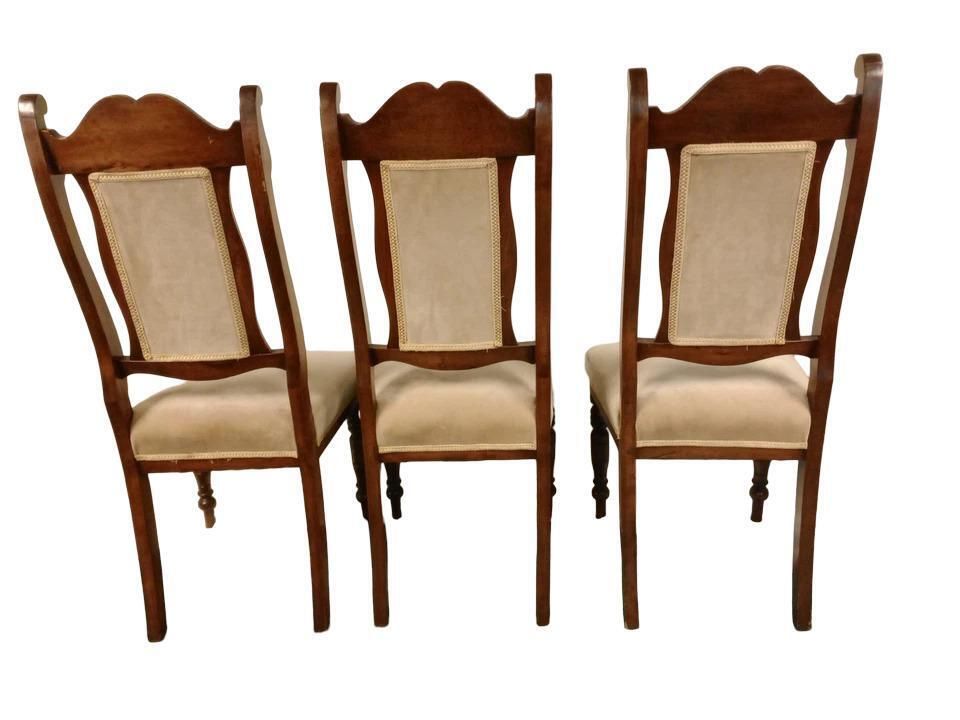 Antique Victorian Set Of 3 Oak Dining Chairs Sprung Seats photo for sale