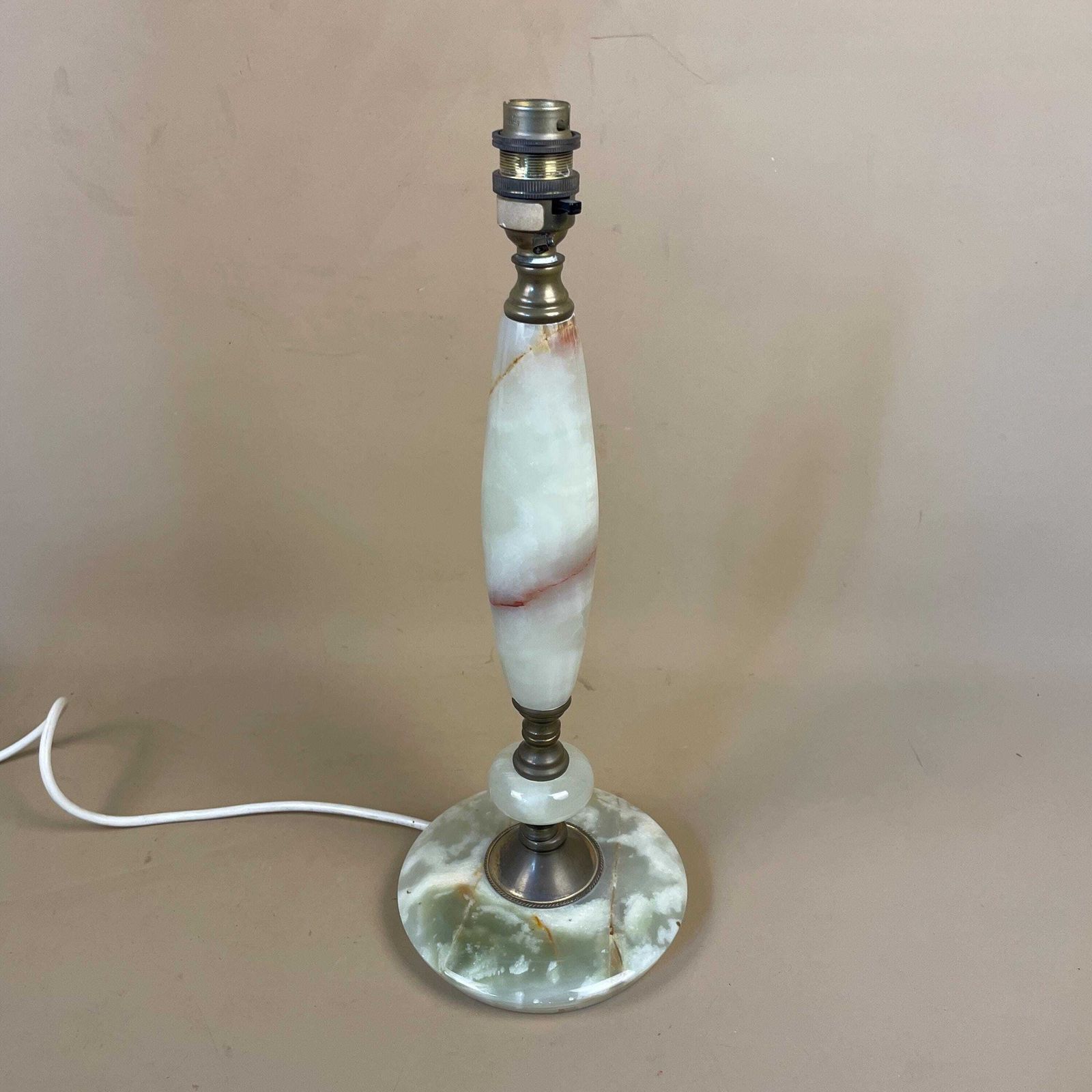 Antique Vintage Marble Stone Lamp Green Light Table Bedside Desk Lamp Colours Natural Patterns Ornate Round Base Onyx Brass Metal Gold photo for sale