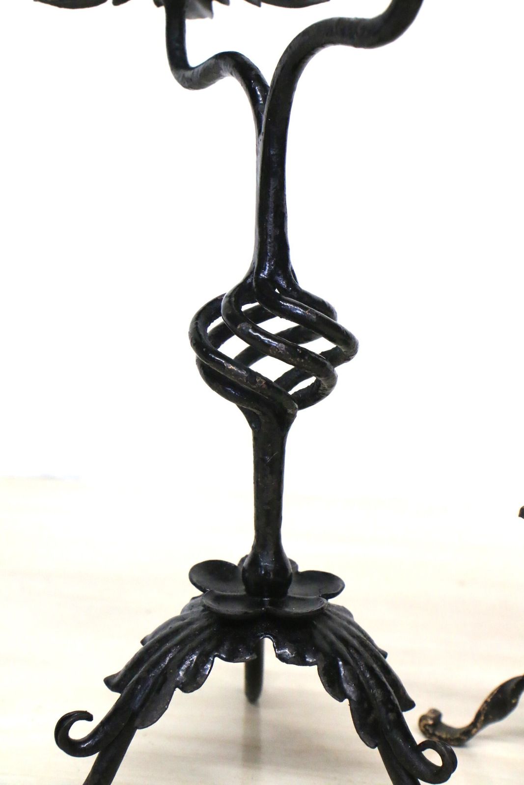photo vintage 3 Old French Wrought Iron Candlesticks Blacksmith Made Small Art Nouveau Period