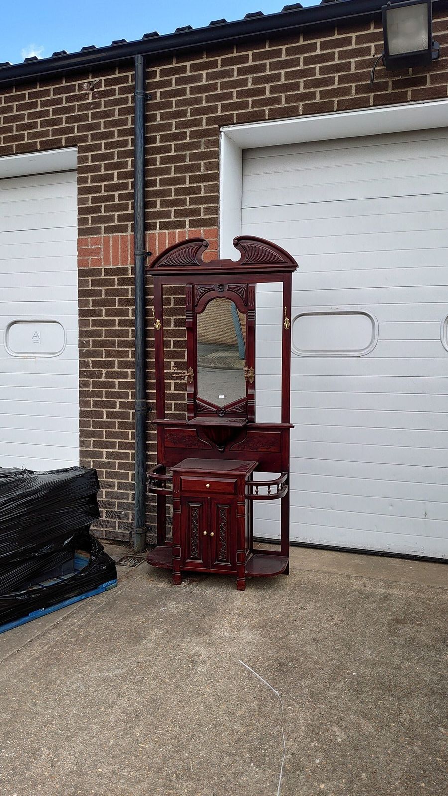 Victorian Reproduction Hallway Stand With Candle Sconces   1980s/90s. Very Good Condition. Mahogany Effect   2.26m Tall 0.98m Wide 0.4m Dep