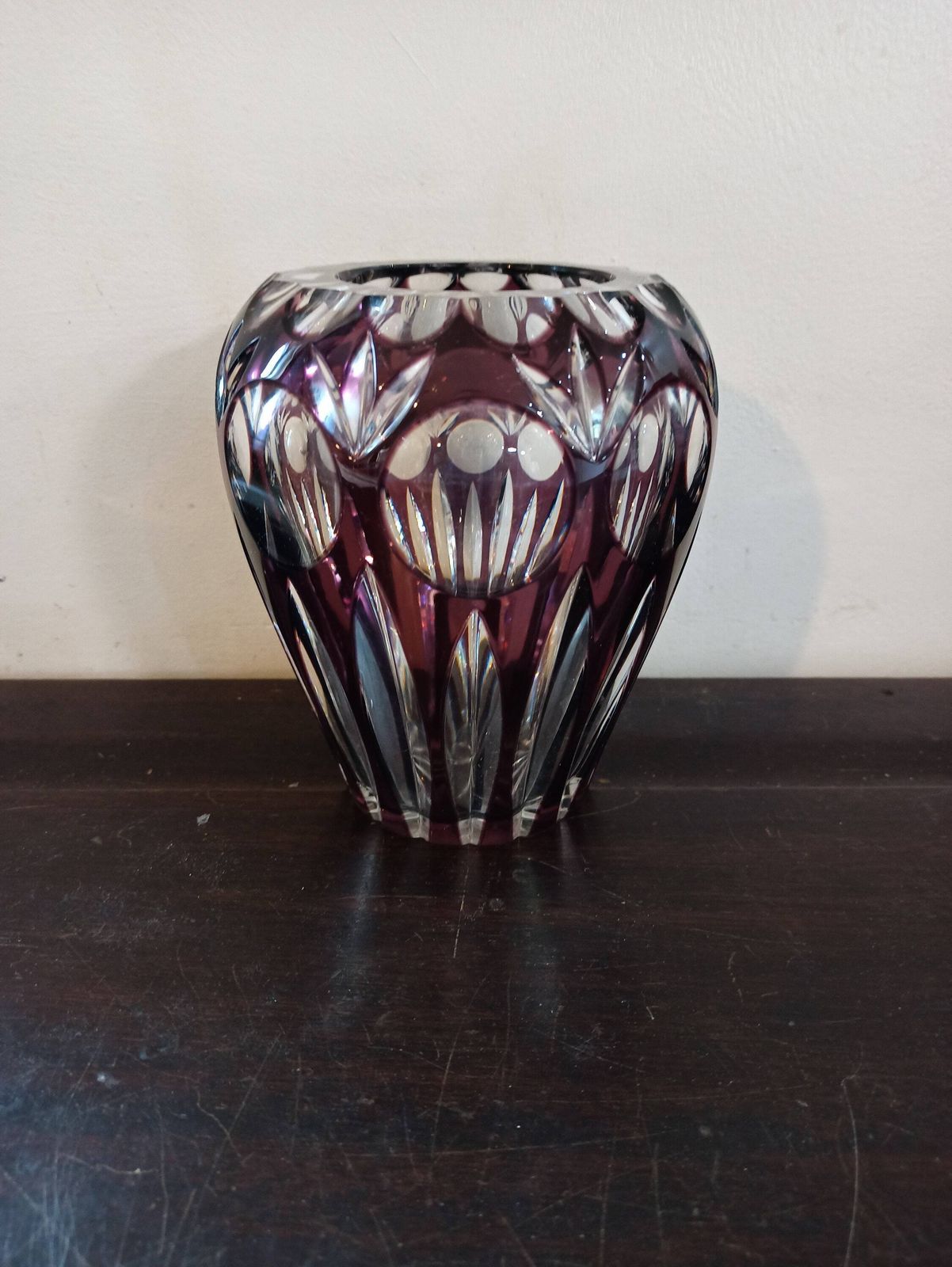 Vintage Stunning Purple Cut Crystal Vase. Nachtmann. Very Good To Excellent Condition.