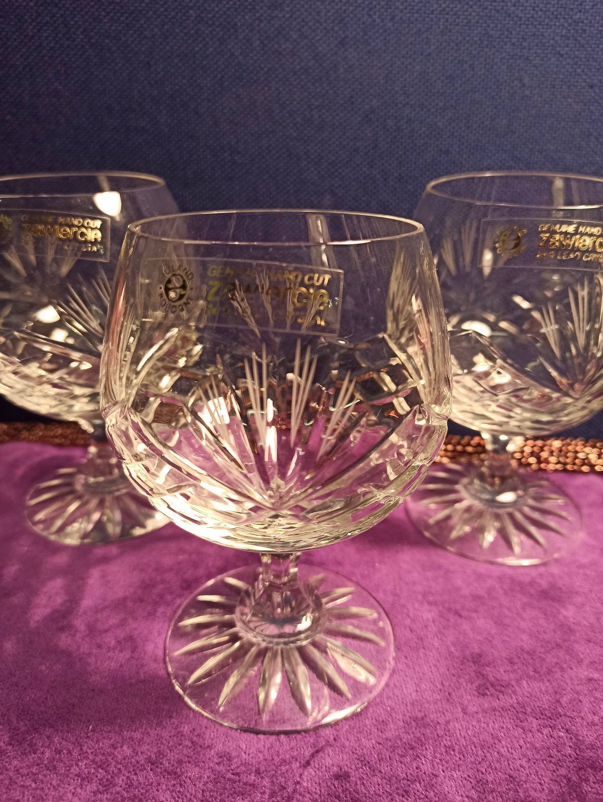 Trio Of Zawiercie Crystal Cut Brandy Glasses. Excellent Condition. photo furniture