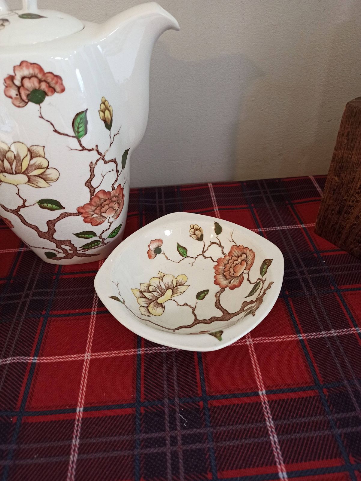 Burslem Midwinter Tea Set. Designed By Jessie Tait. Teapot, Milk Jug And Sugar Bowl. "Ming Tree". photo furniture