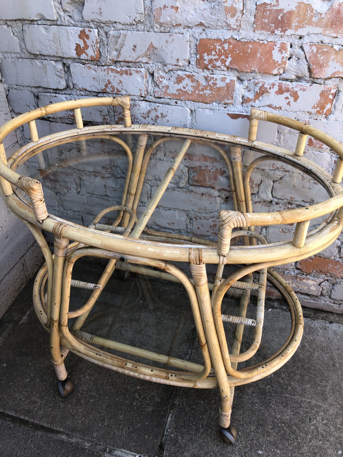 Drinks Trolley Drinks Bamboo Wicker Rattan Glass Shelves Castors By Angraves