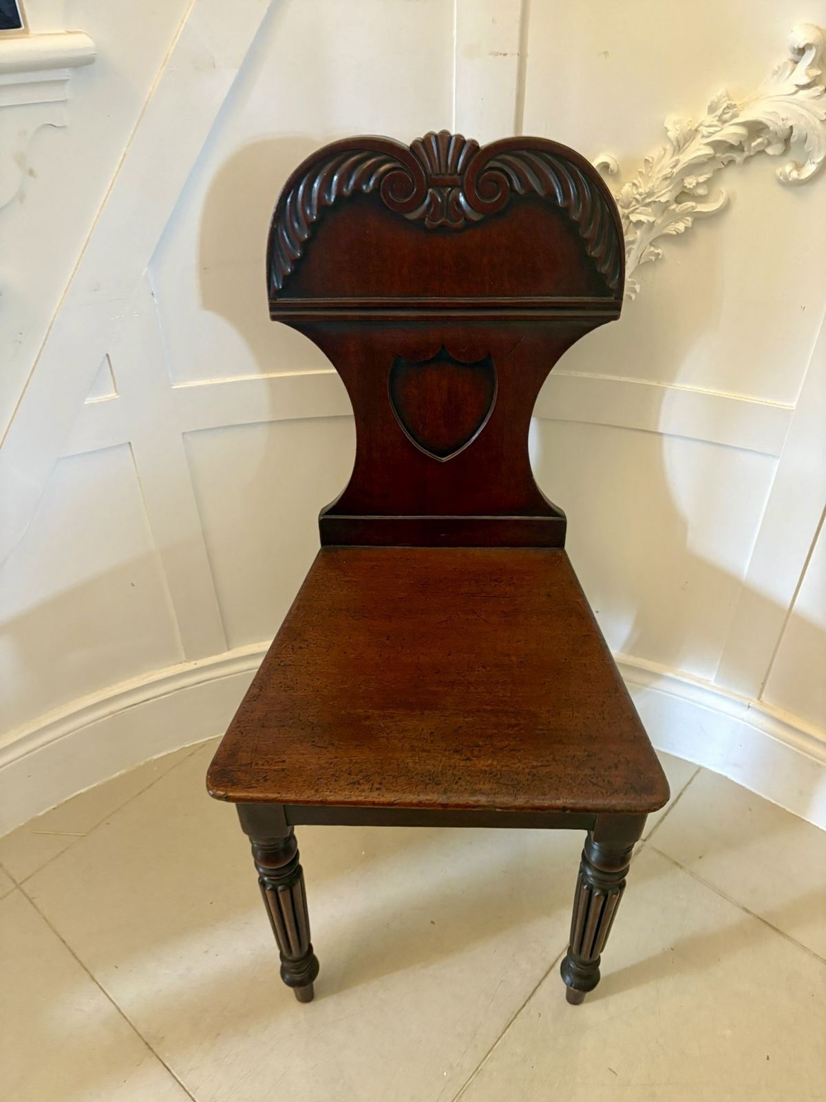 Pair Of Antique 19th Century Quality Carved Mahogany Hall Chairs photo vinterior