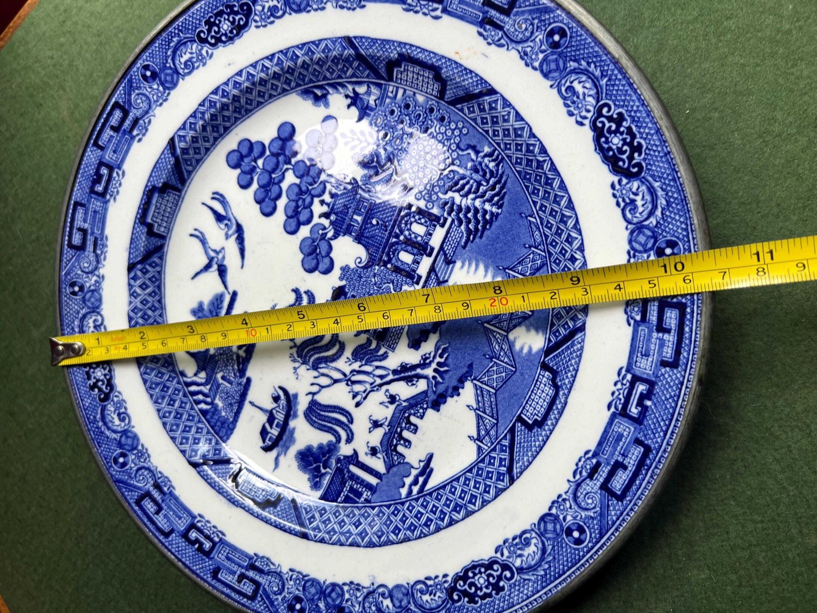 Vintage Antique Warming Plate Blue Willow Design Copper Backed Hollow Plate Collectible Rare Plate Stamped Copper Antique Collector Gift. photo vinterior