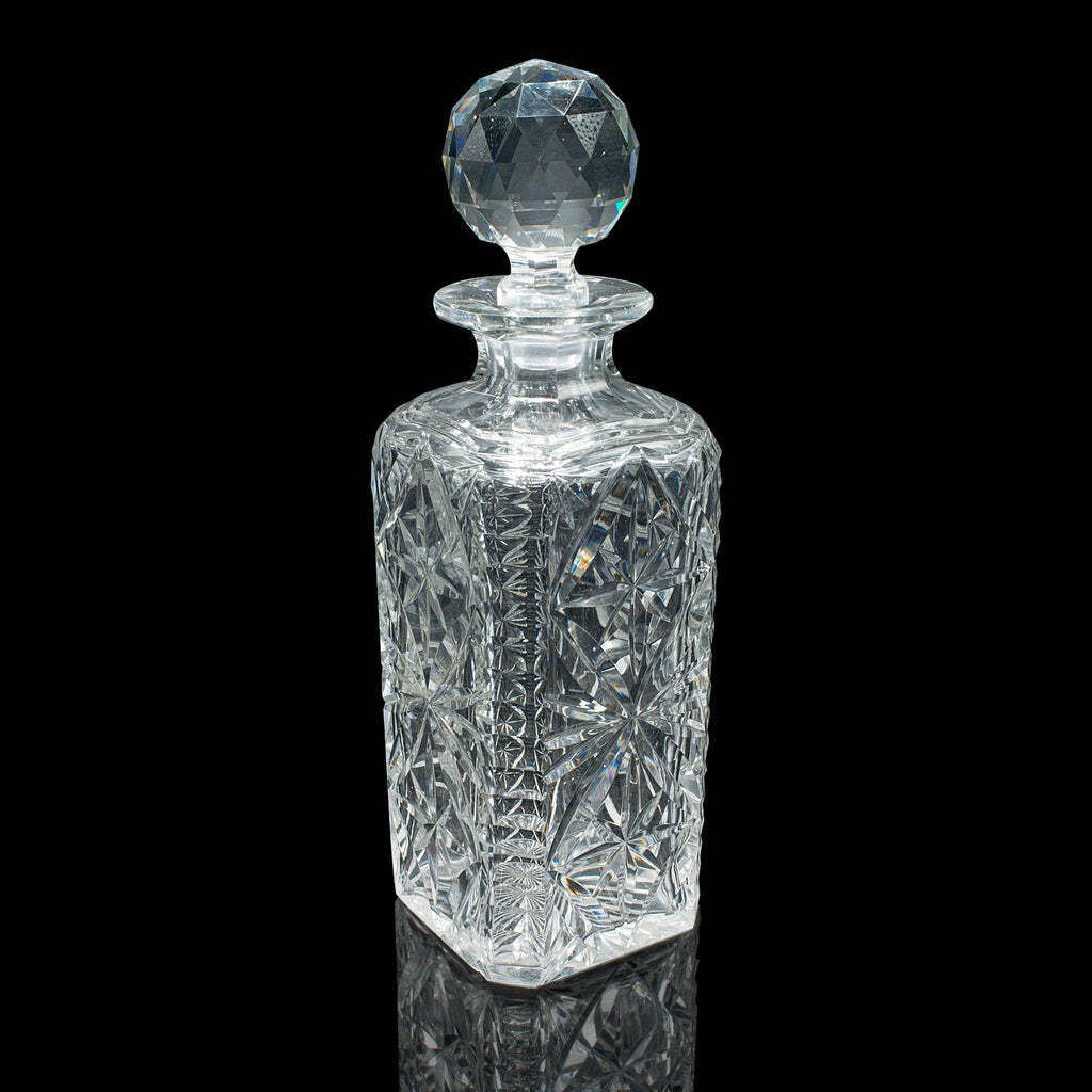 Vintage Whisky Decanter English Cut Glass Bourbon Scotch Carafe Mid Century
