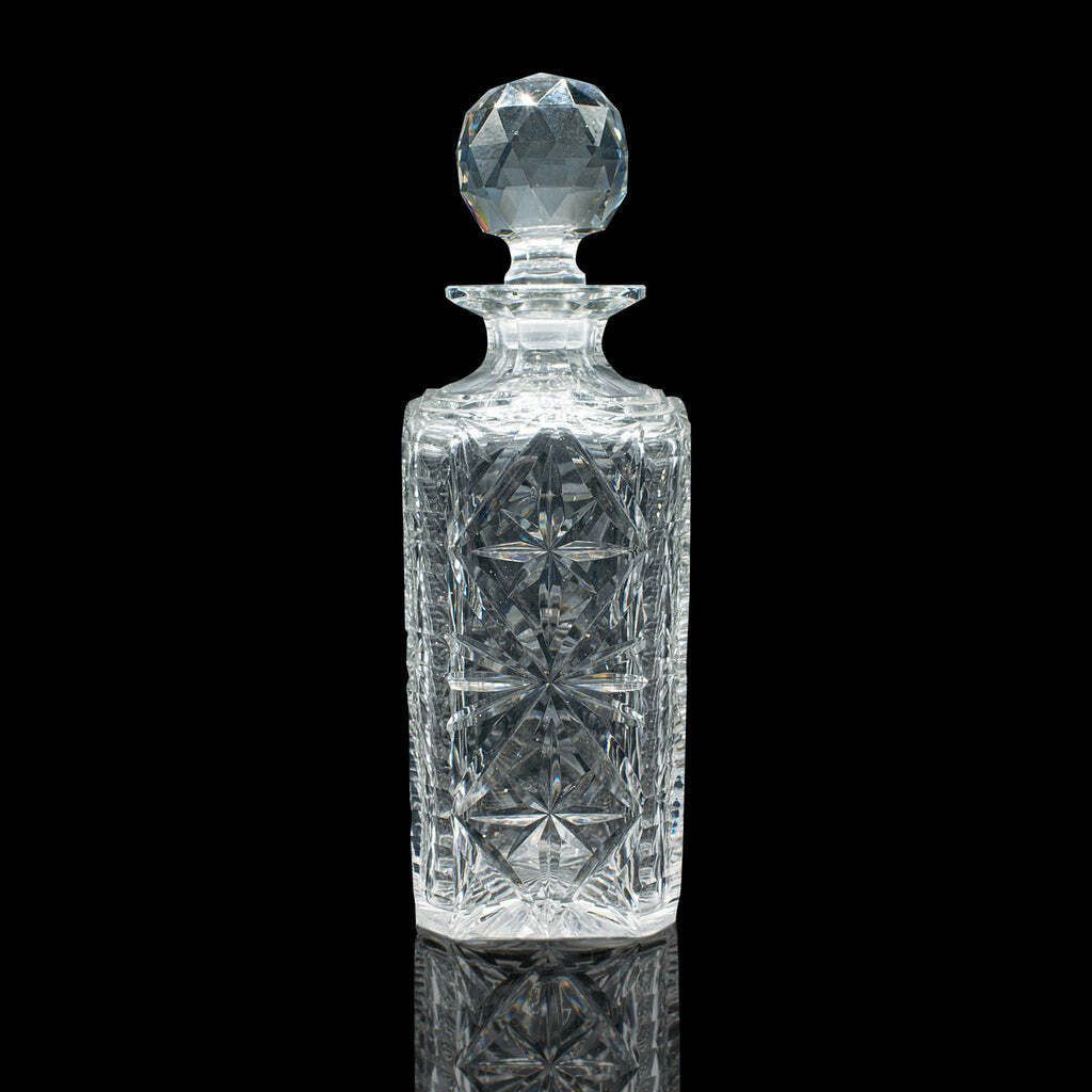 Vintage Whisky Decanter English Cut Glass Bourbon Scotch Carafe Mid Century photo vinterior