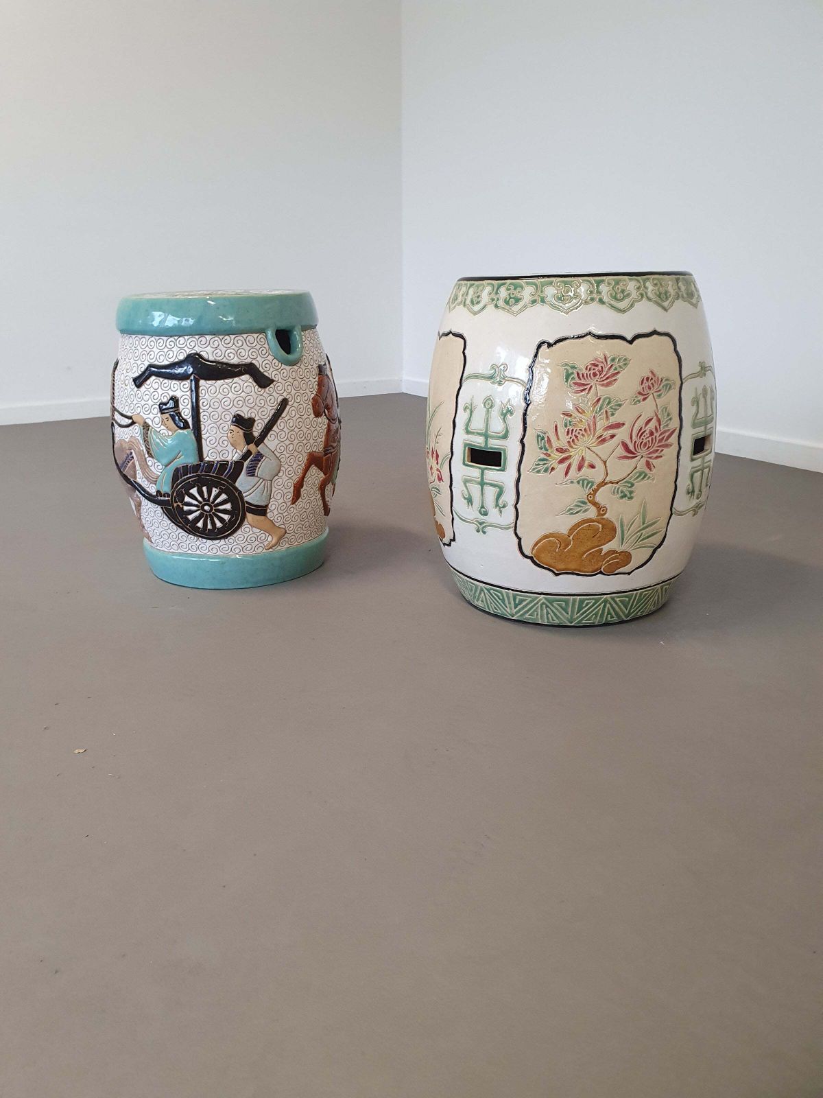 Set Of 2 Porcelain Chinoiserie Garden Stools photo buy