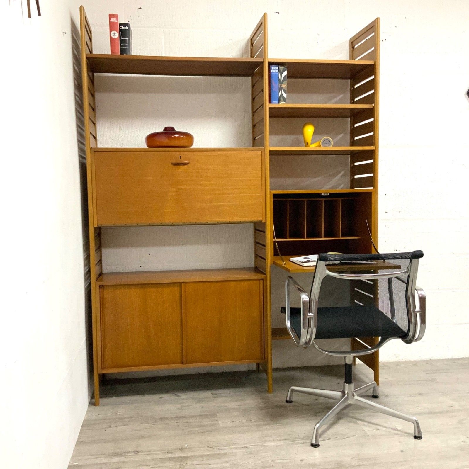 Vintage Staples Ladderax 2 Bay Modular Shelving Unit System Bookcase Teak 60s /2 photo furniture