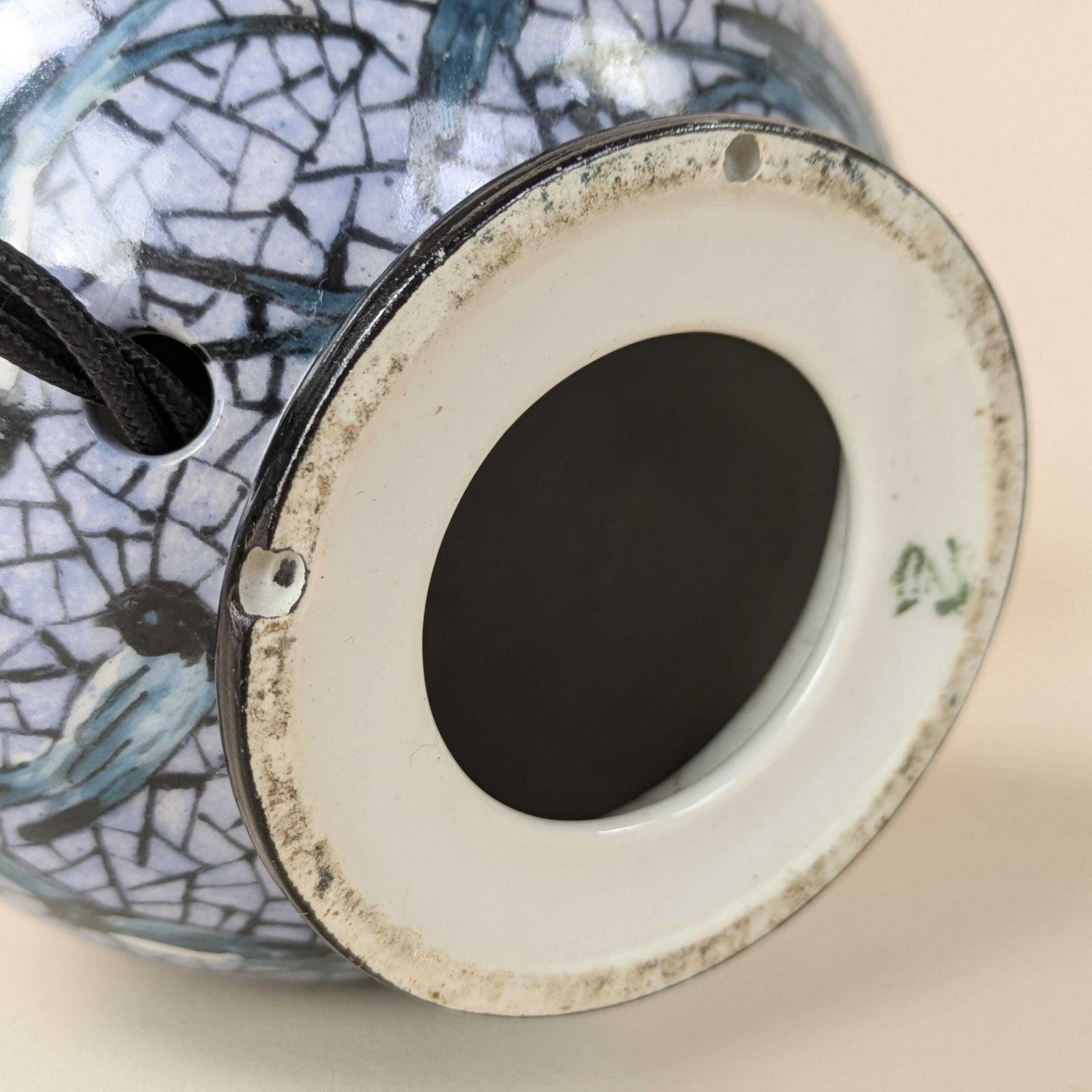 photo for sale French Art Deco Hand Painted Ceramic Gourd Lamp Abstract Swallow Bird Motif Home Decor Accent Lighting Collectible, Original Home Light