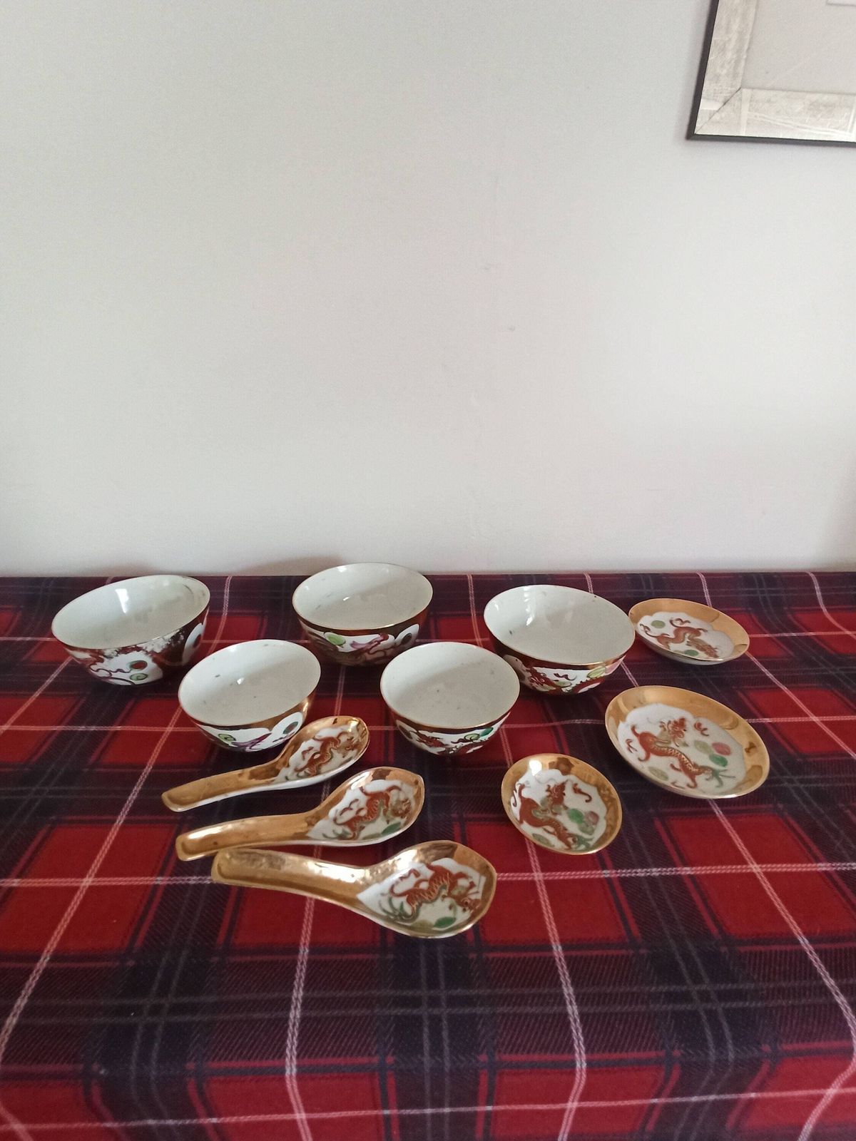 Collection Of Japanese Wares. Rice Bowls, Finger Bowls, Rice Spoons. 11 Pieces.