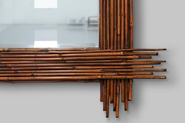 Large Vintage Bamboo Mirror With Beveled Mirror, France, 1960s photo furniture