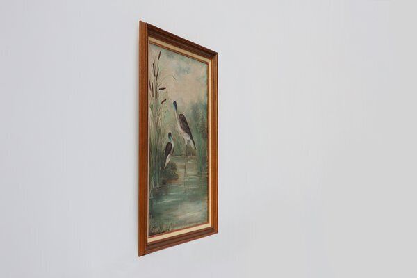 French Artist, Birds In Water, 1960s, Large Oil On Canvas, Framed photo buy