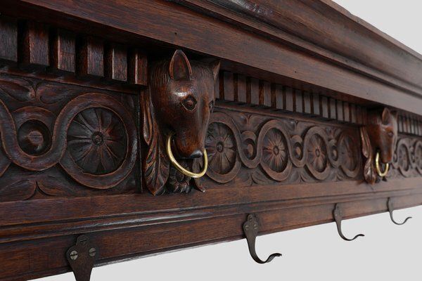 Large 18th Century Gothic Oak Hand Carved Coat Rack, France photo 4565.0