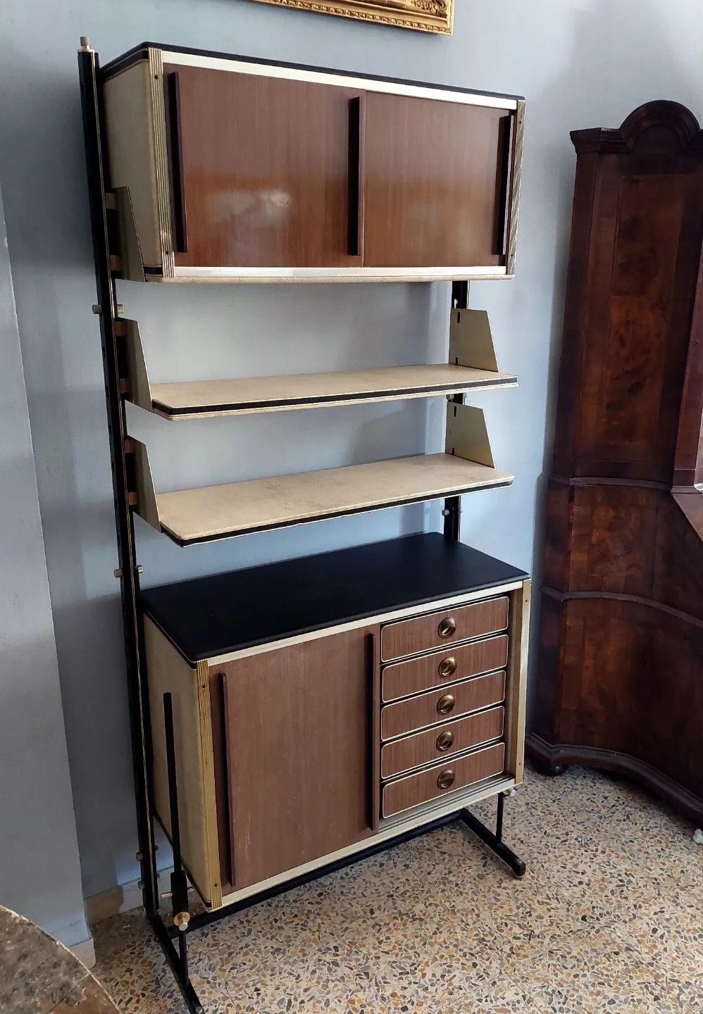 Umberto Mascagni Bookcase With Sliding Doors Design 50s photo furniture