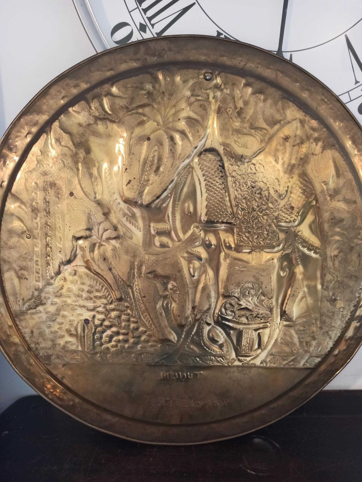 photo for sale Very Large Brass Wall Plaque. 65cm Wide. Tunisia. Camels. Vintage. Very Good Condition.