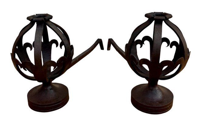 Mid Century Modernist Spanish Wrought Iron Couple Andirons, 1950s, Set Of 2 photo furniture