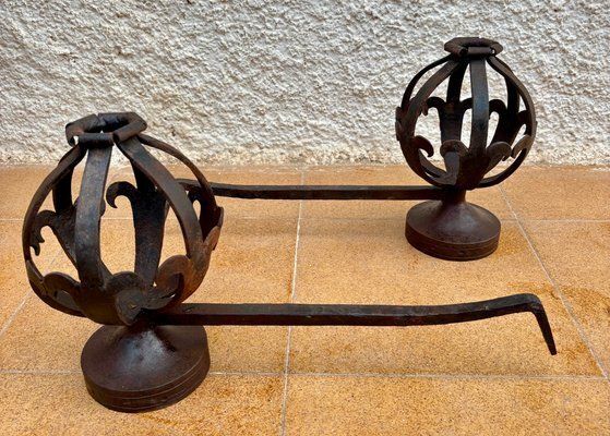 Mid Century Modernist Spanish Wrought Iron Couple Andirons, 1950s, Set Of 2 photo Home Fixtures