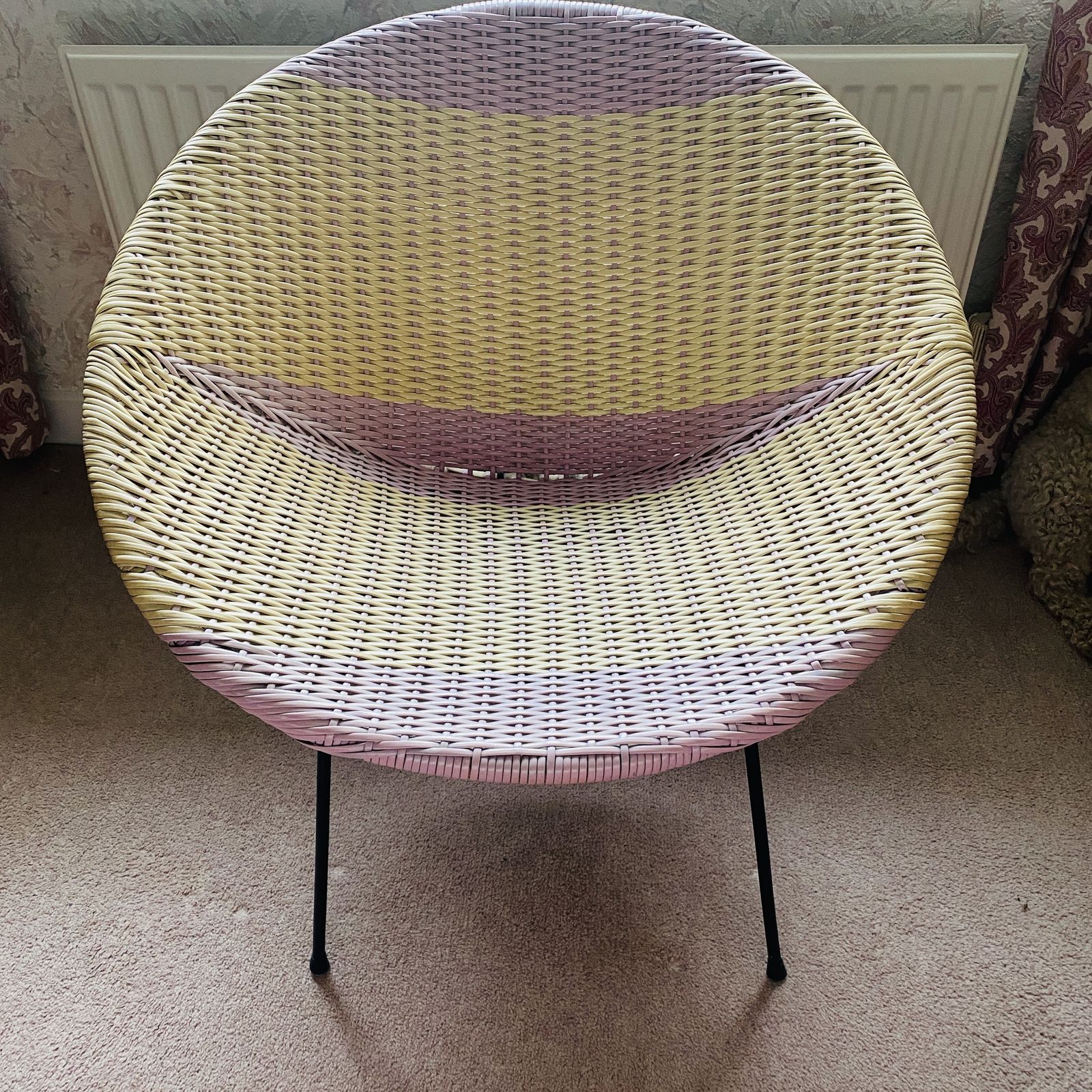 1950's Rattan Woven Two Tone Cocktail Chair In The Style Of Dirk Van Sliedregt   Lilac & Lemon photo Furniture