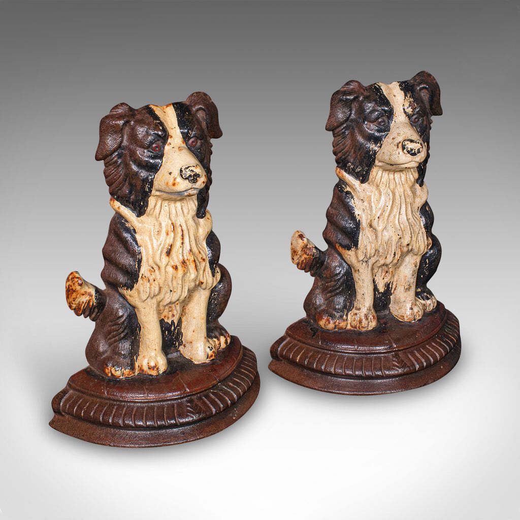 Pair Of Antique Border Collie Doorstops  English  Dog  Door Keepers Victorian
