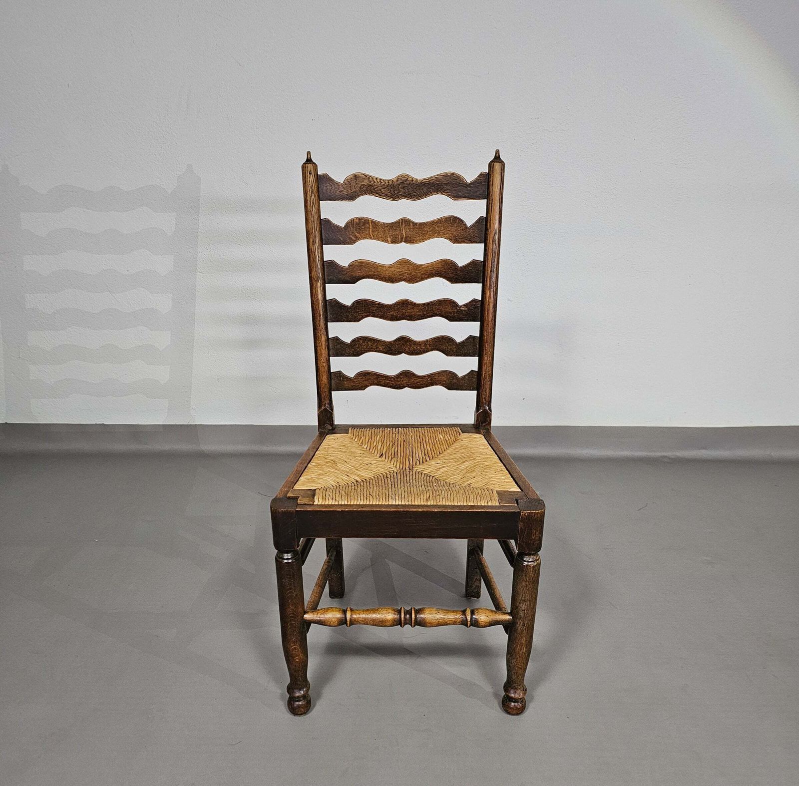 Set Of 4 Oak, Rustic, Farmhouse, Ladderback Dining Chairs With Rush Seats 1960s photo Furniture