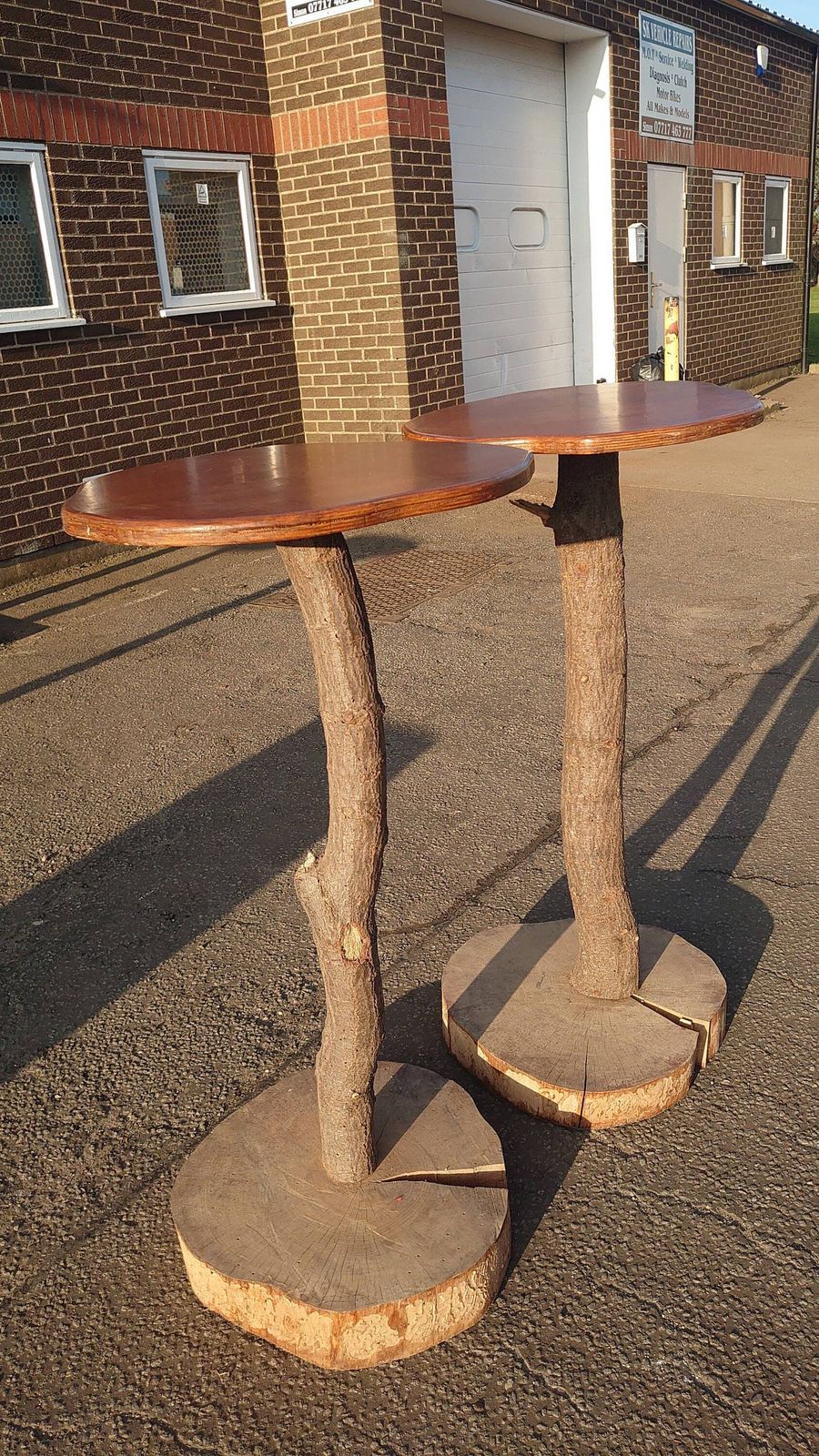 Two Handmade Wooden Bar Tables   1.2m Tall   Good To Very Good Condition   Unique Find! photo 225.0
