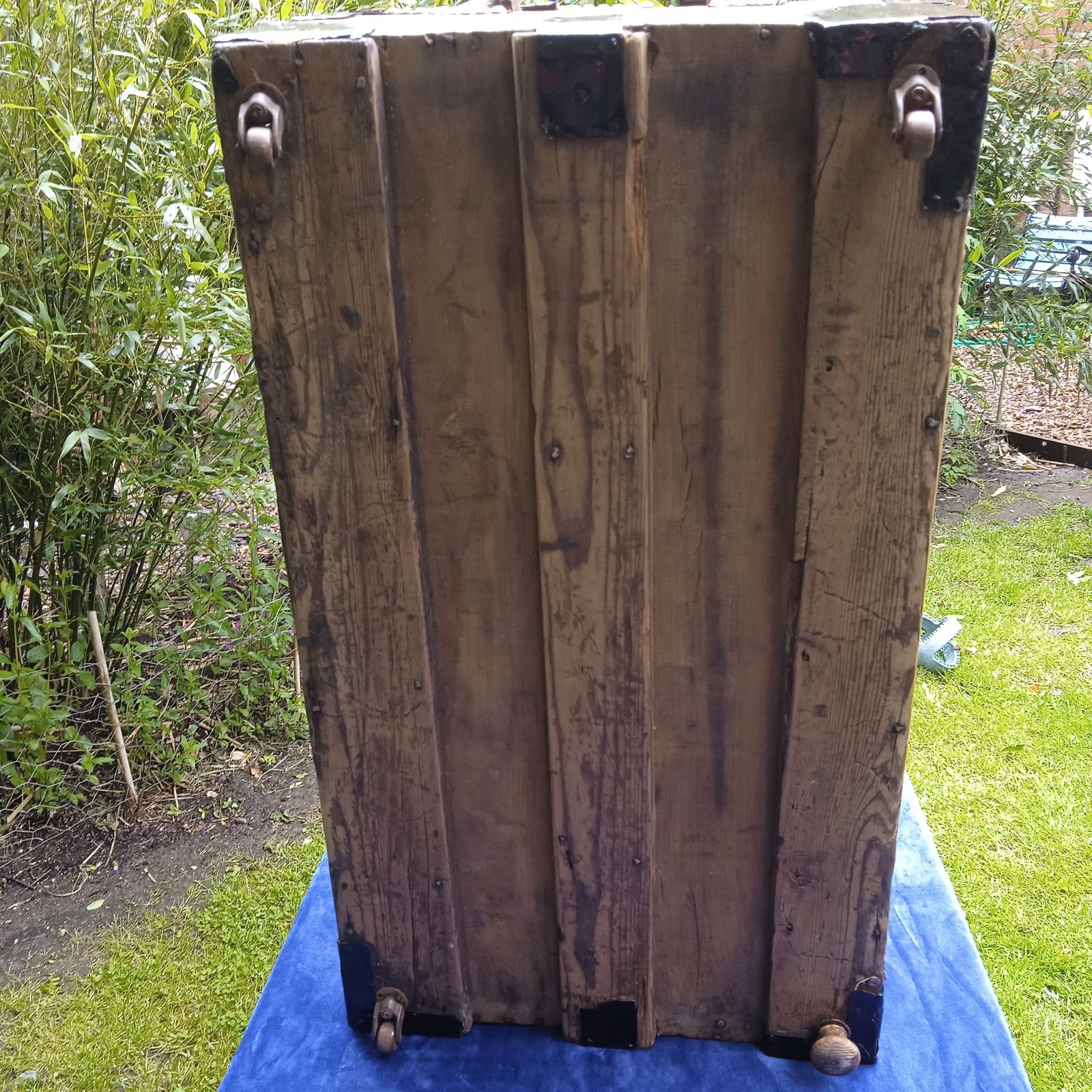 Antique Oak And Pine Metal Bound Brass Studded Dome Trunk. photo vintage