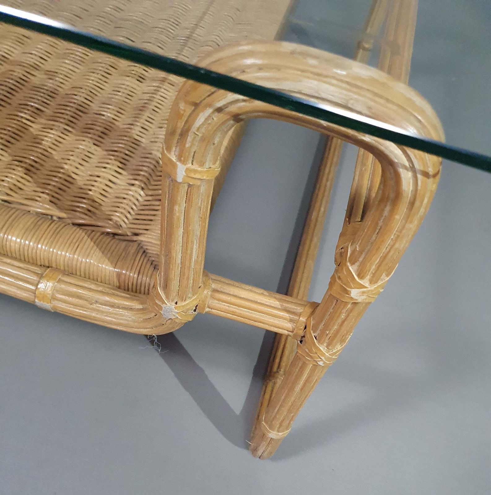 Mid Century Coffee Table. Iron Frame / Pencil Reed / Split Reed / Rattan 75 X 75 X 40 Cm photo for sale