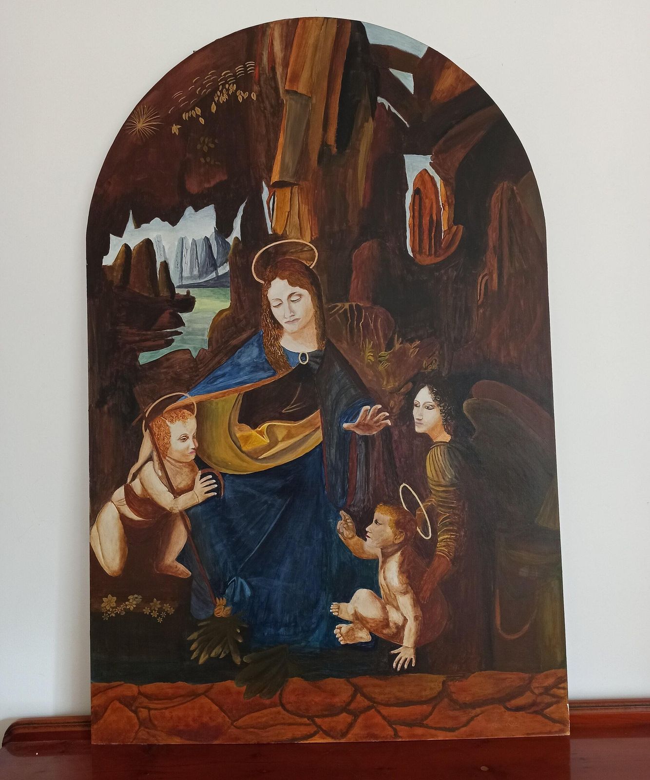 Vintage Studio Painting Of Virgin On The Rocks By Leonardo Da Vinci. Artist Ken Hill.