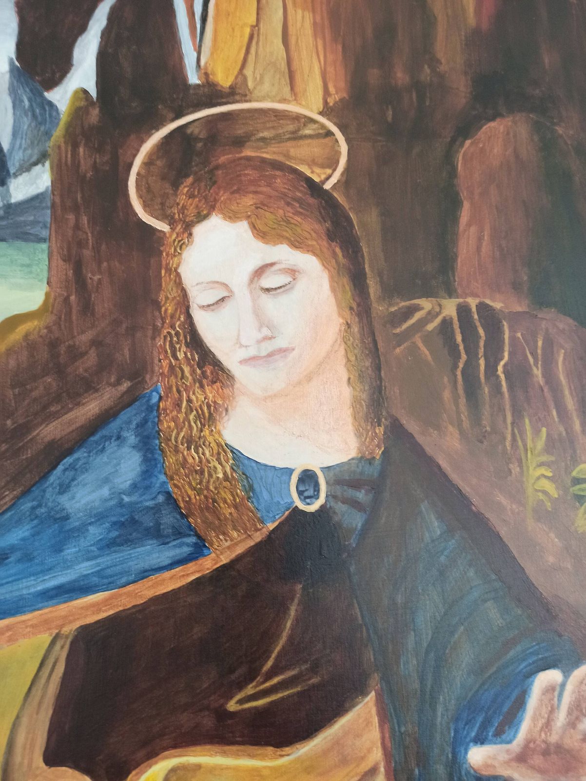 Vintage Studio Painting Of Virgin On The Rocks By Leonardo Da Vinci. Artist Ken Hill. photo furniture