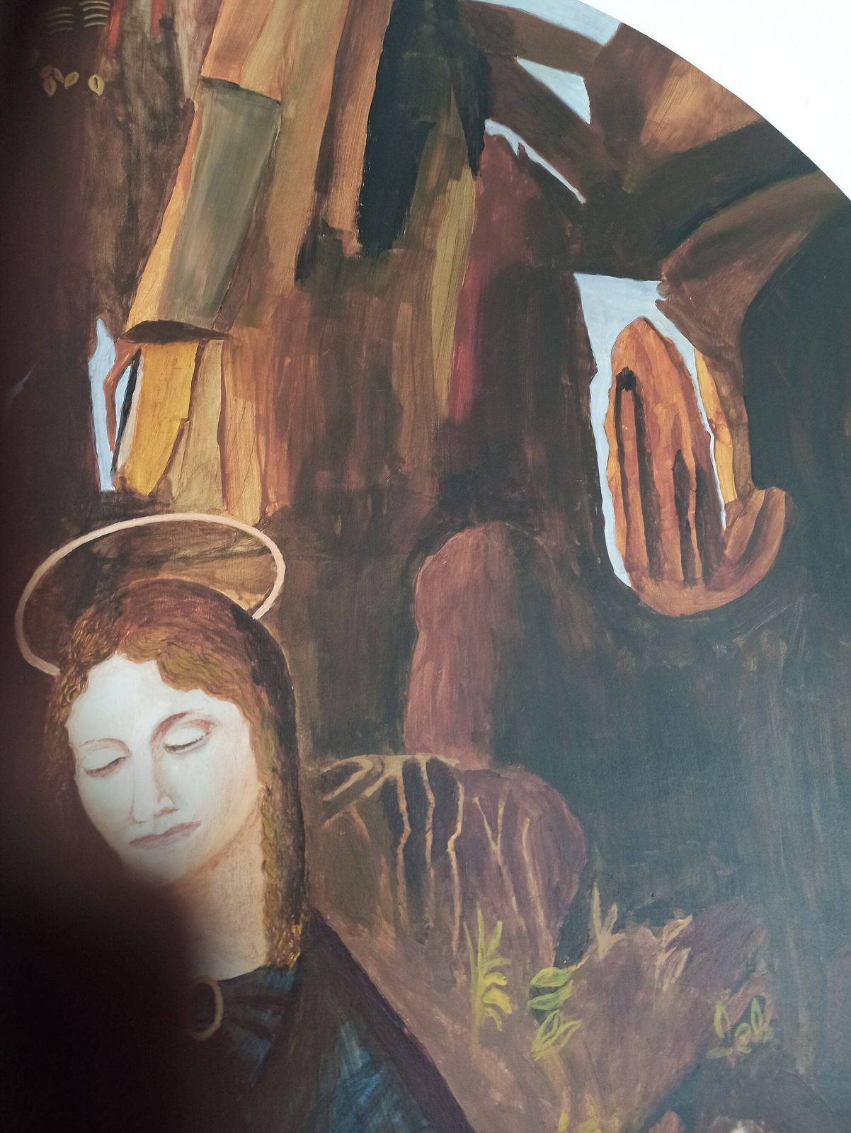 Vintage Studio Painting Of Virgin On The Rocks By Leonardo Da Vinci. Artist Ken Hill. photo buy