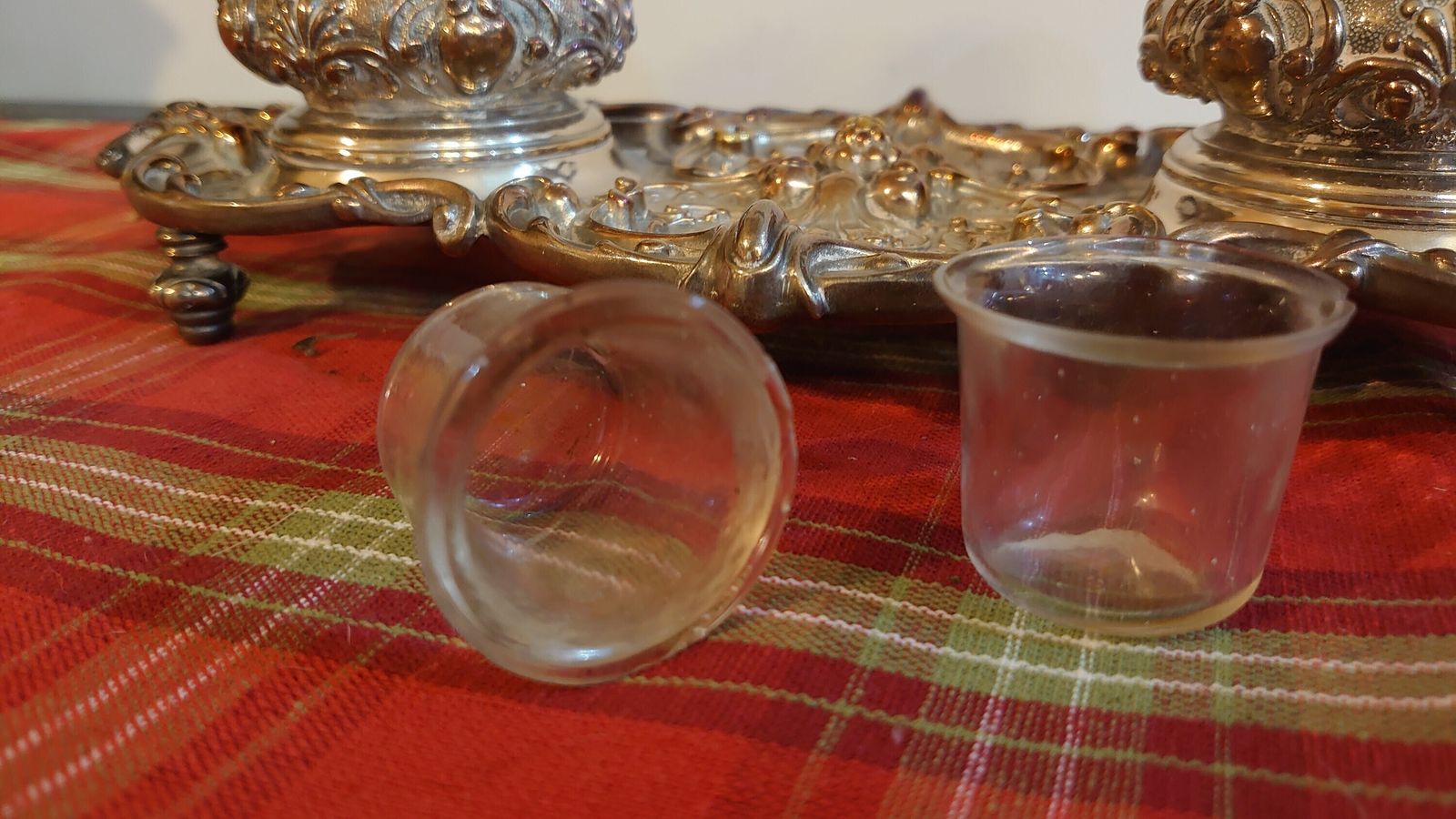Twin Victorian Pot Plated Inkstand   Very Heavy And Sturdy   Complete With Original Glass Liners photo buy