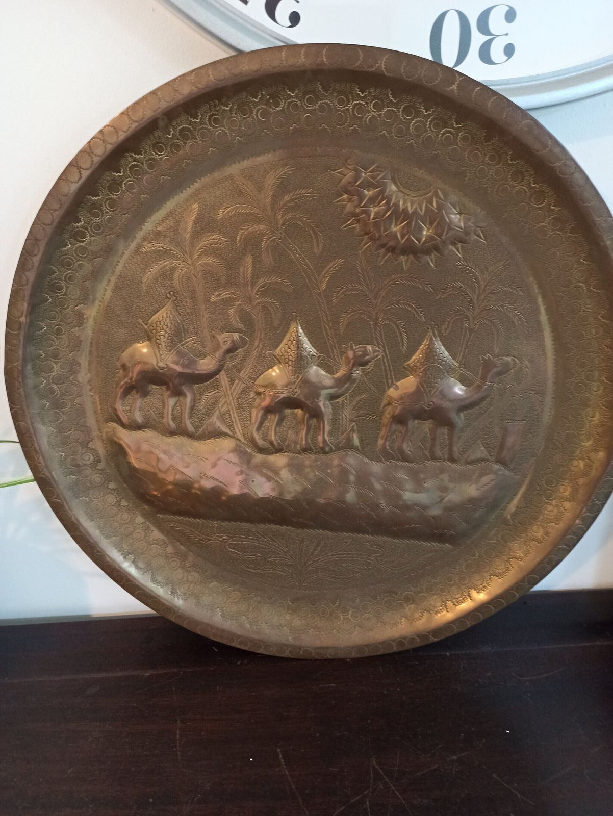 Antique Brass Egyptian Wall Plate. Very Good Condition. 49.5cm Diameter