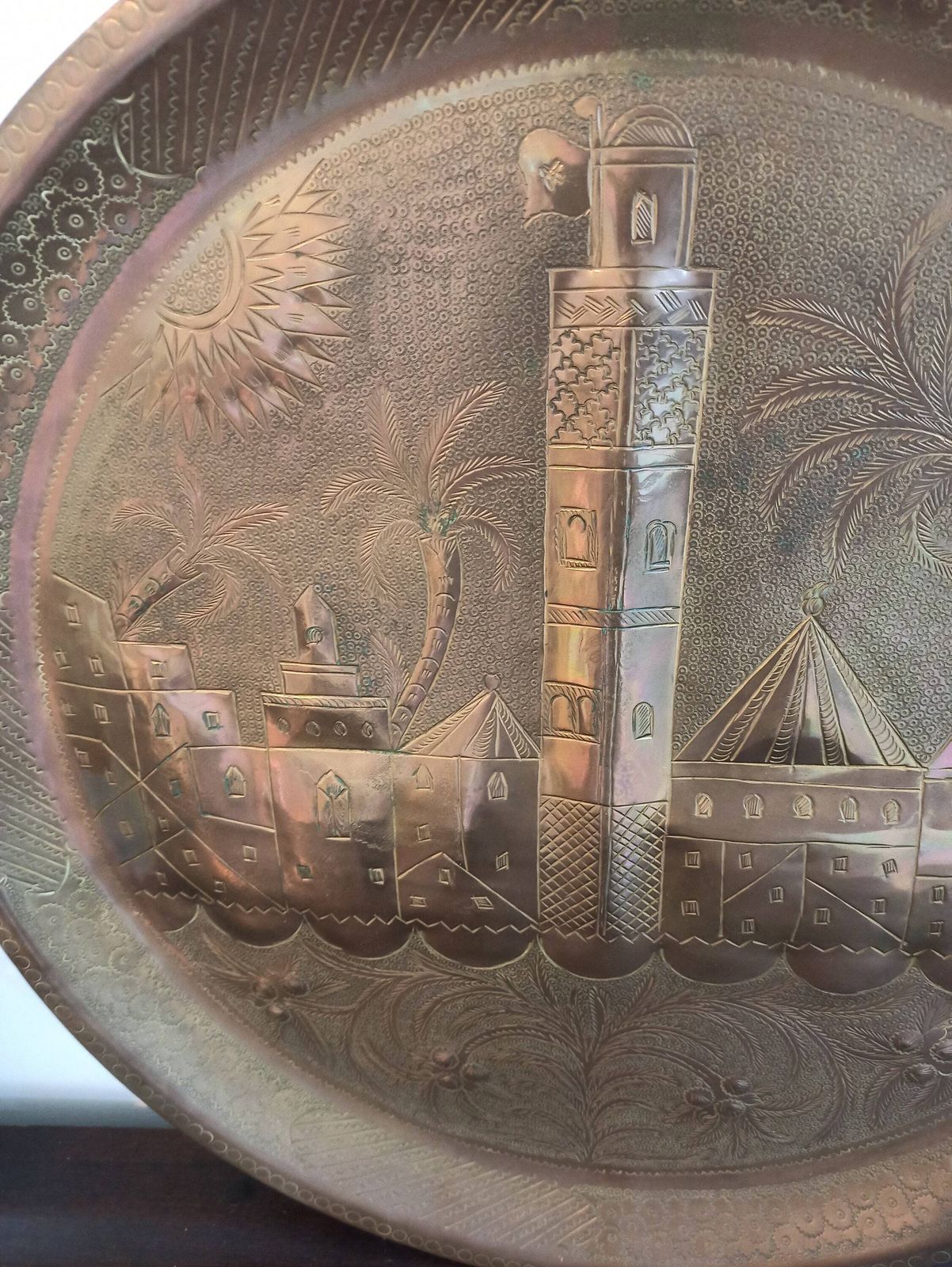 Antique Brass Egyptian Wall Plate. Very Good Condition. 49.5cm Diameter photo for sale