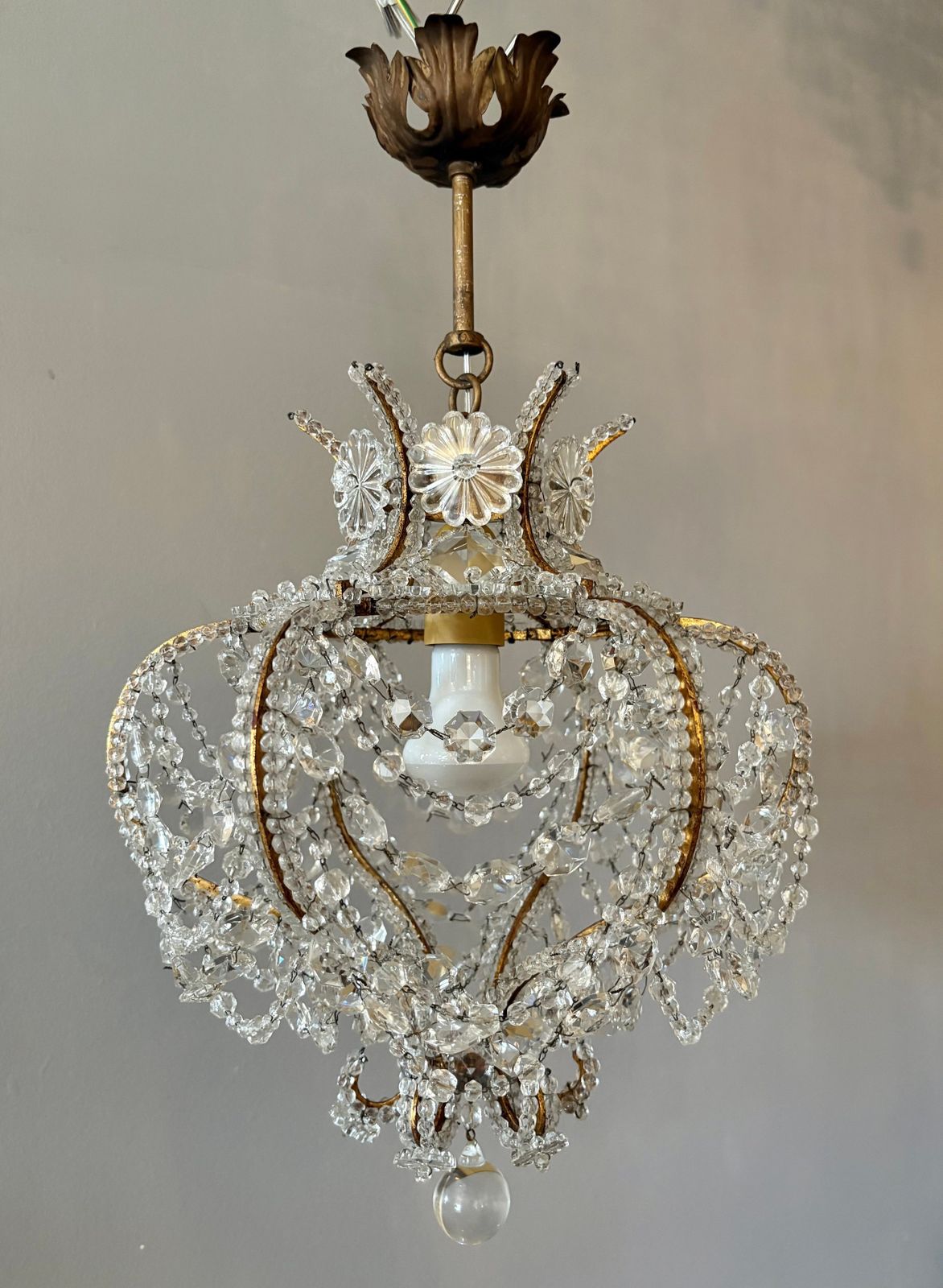 Set Of 4 Italian Florentine "Birdcage" Crystal Chandeliers photo for sale
