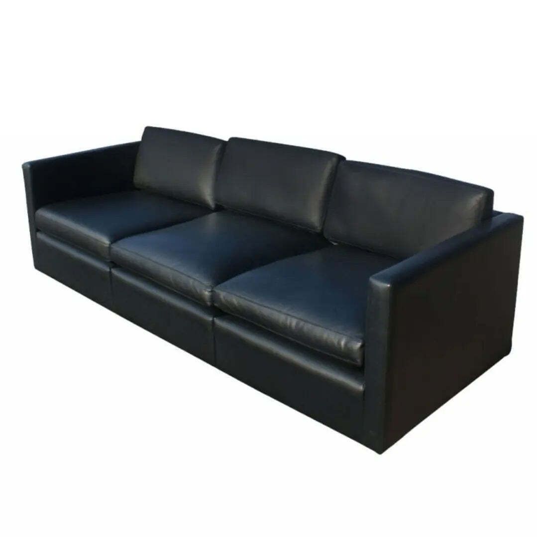 Black Leather Sofa And 4 X Cube Club Chairs Designed For Knoll. Charles Pfister Designed This Perfectly Proportioned Lounge Collection In 1971 photo Furniture