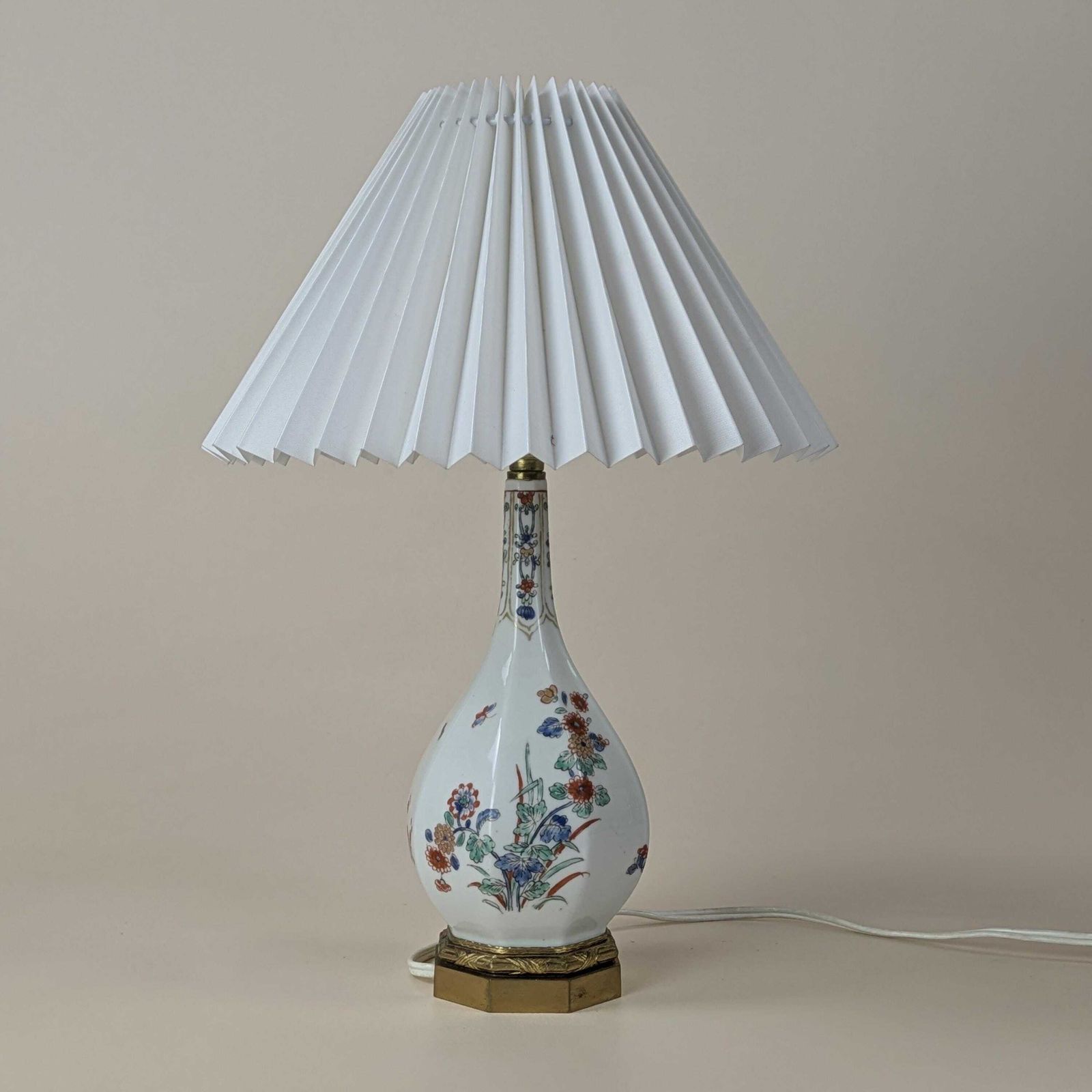 photo for sale Antique French Kaikemon Samson Of Paris Porcelain Table Lamp Hand Painted Flowers Butterfly Home Decor Accent Lighting, Original Home Light